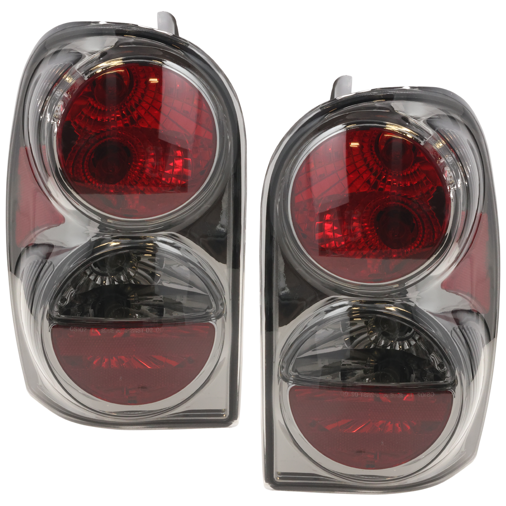 AM LIBERTY 02-04 TAIL LAMP RH AND LH Lens and Housing Chrome Interior Smoked Lens SKU JJ73010012U OEM 55155828AH PFM 55155829AH PFM
