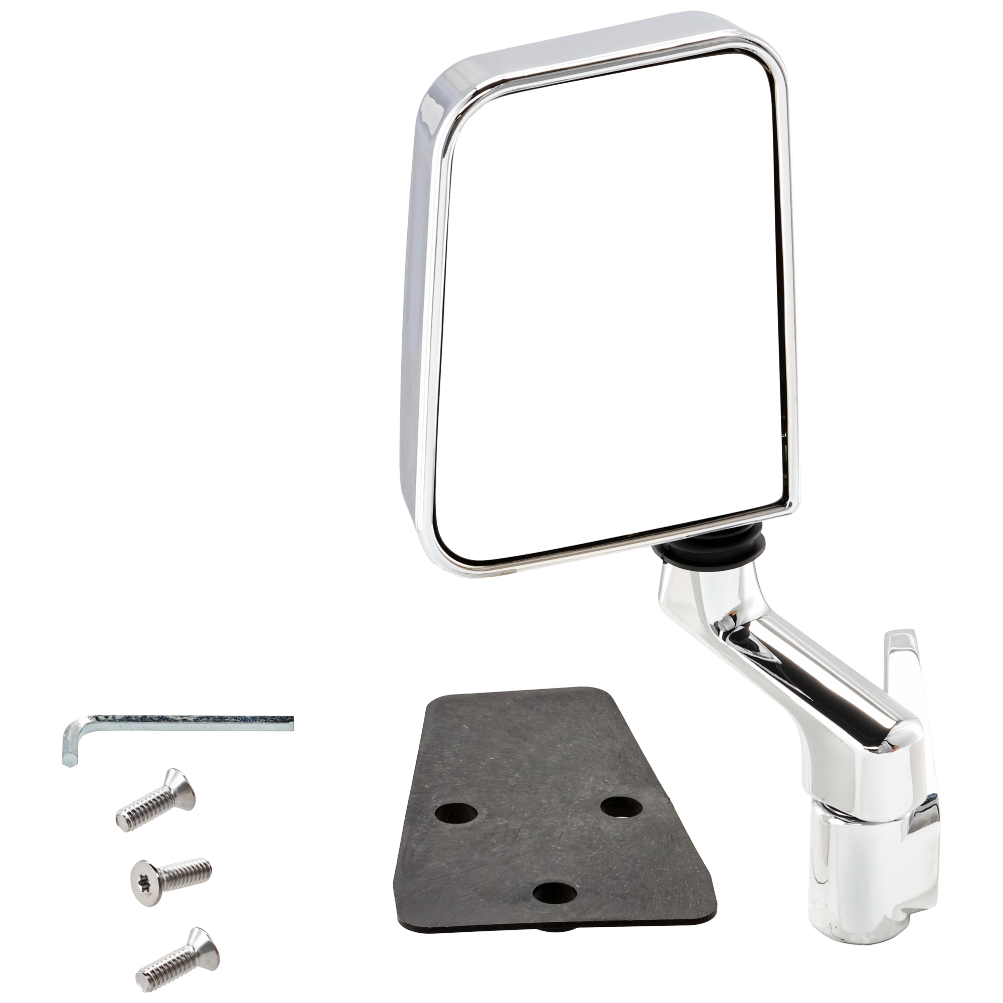 AM WRANGLER 87-02 MIRROR LH Manual Adjust Manual Folding Non Heated Chrome Metal Housing w Solid Arm SKU JJP12CL Partslink CH1320189 OEM 55027207 PFM