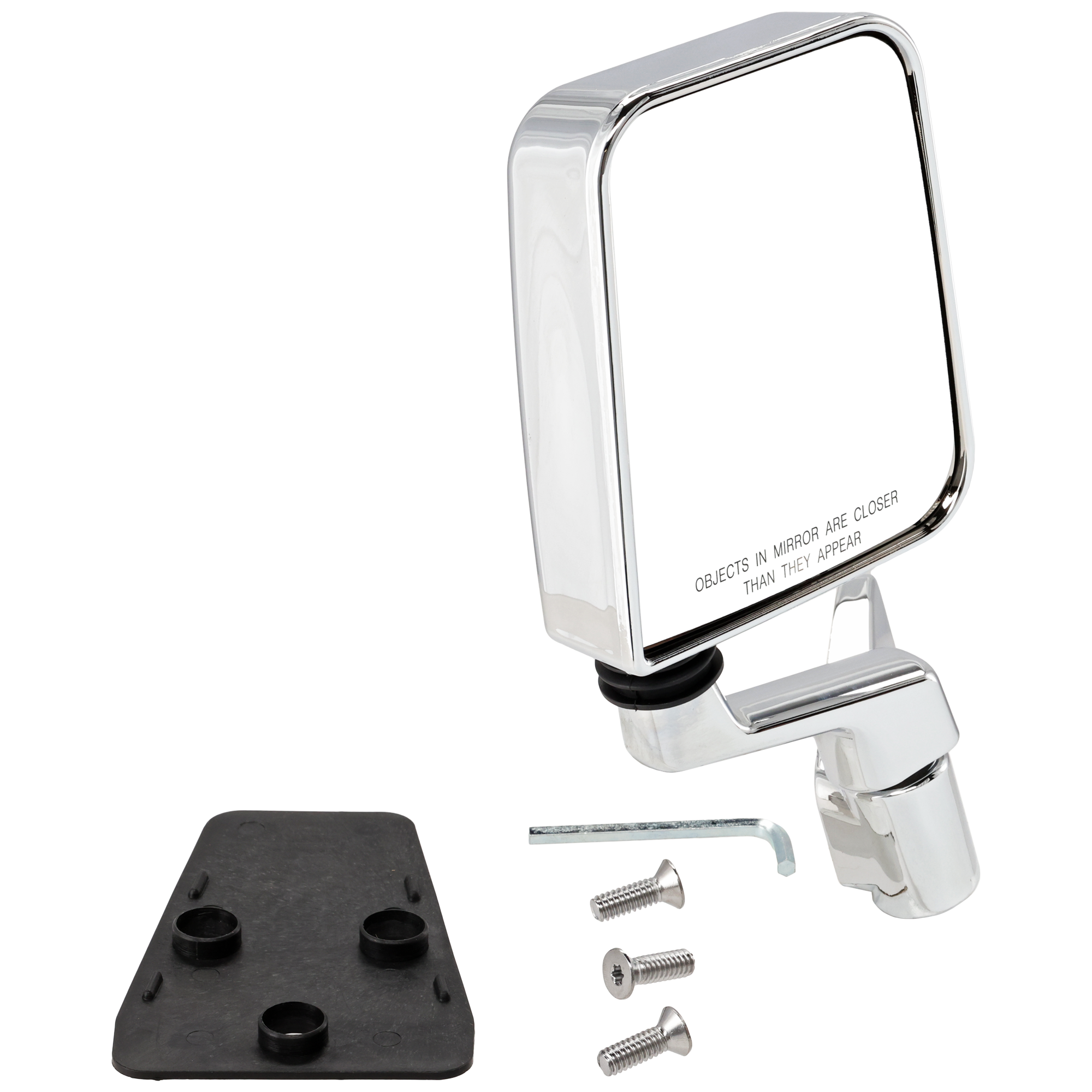AM WRANGLER 87-02 MIRROR RH Manual Adjust Manual Folding Non Heated Chrome Metal Housing w Solid Arm SKU JJP12CR Partslink CH1321189 OEM 55027208 PFM