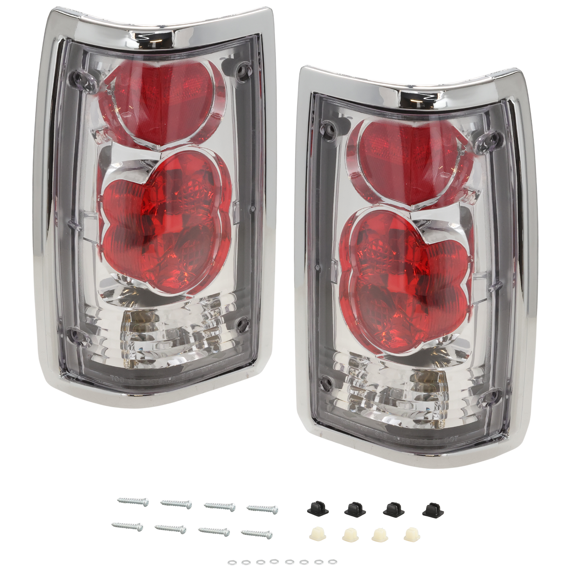 AM MAZDA PICKUP 86-93 TAIL LAMP RH AND LH Lens and Housing Chrome Interior Clear Lens SKU JM73010013U OEM UB4089664 PFM UB4089669 PFM