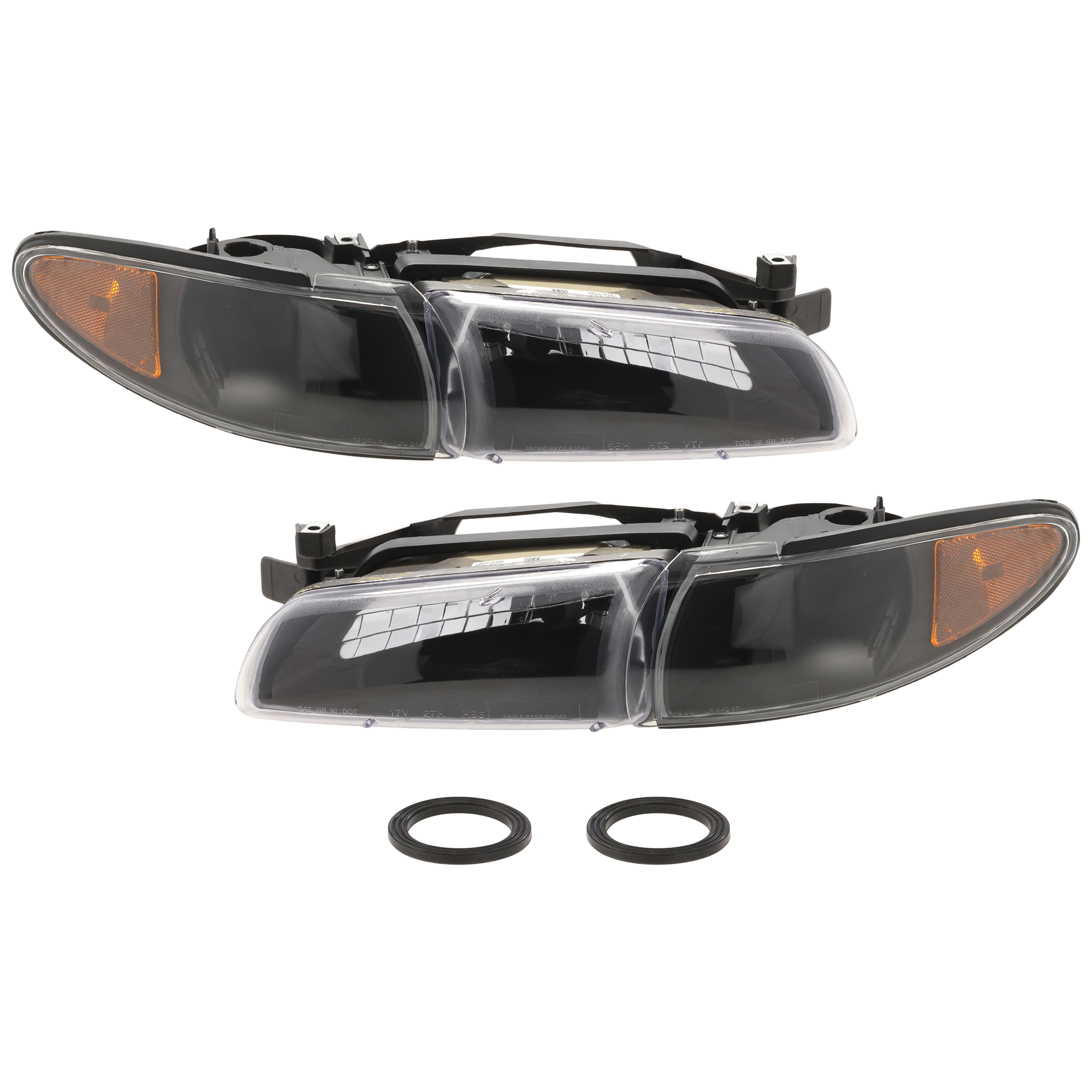 AM GRAND PRIX 97-03 HEAD LAMP RH AND LH Assembly Halogen Black Interior Coupe Sedan SKU JP10010005A OEM 19149893 PFM 19149891 PFM