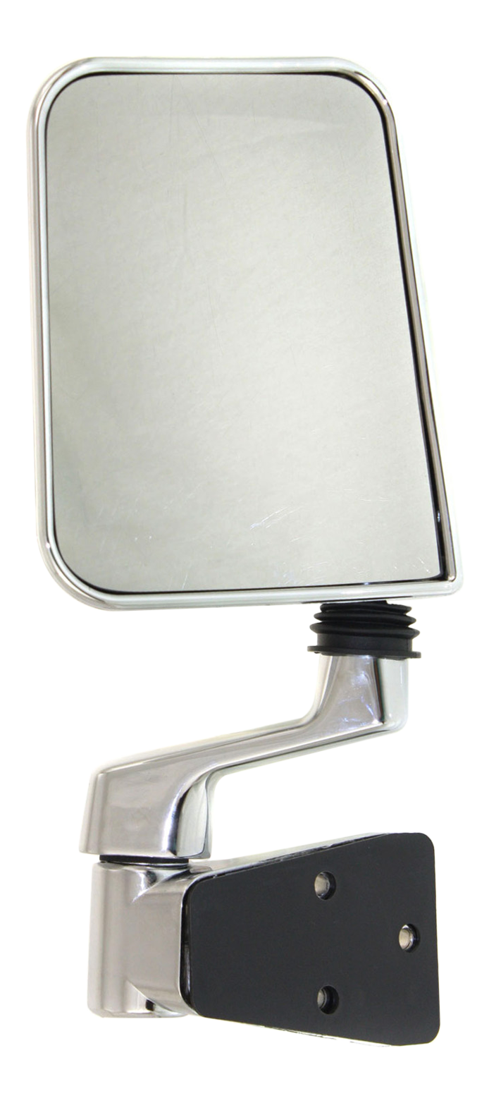 AM WRANGLER 87-02 MIRROR LH Manual Adjust Manual Folding Non Heated Chrome Metal Housing w Solid Arm SKU JP12CL Partslink CH1320189 OEM 55027207 PFM