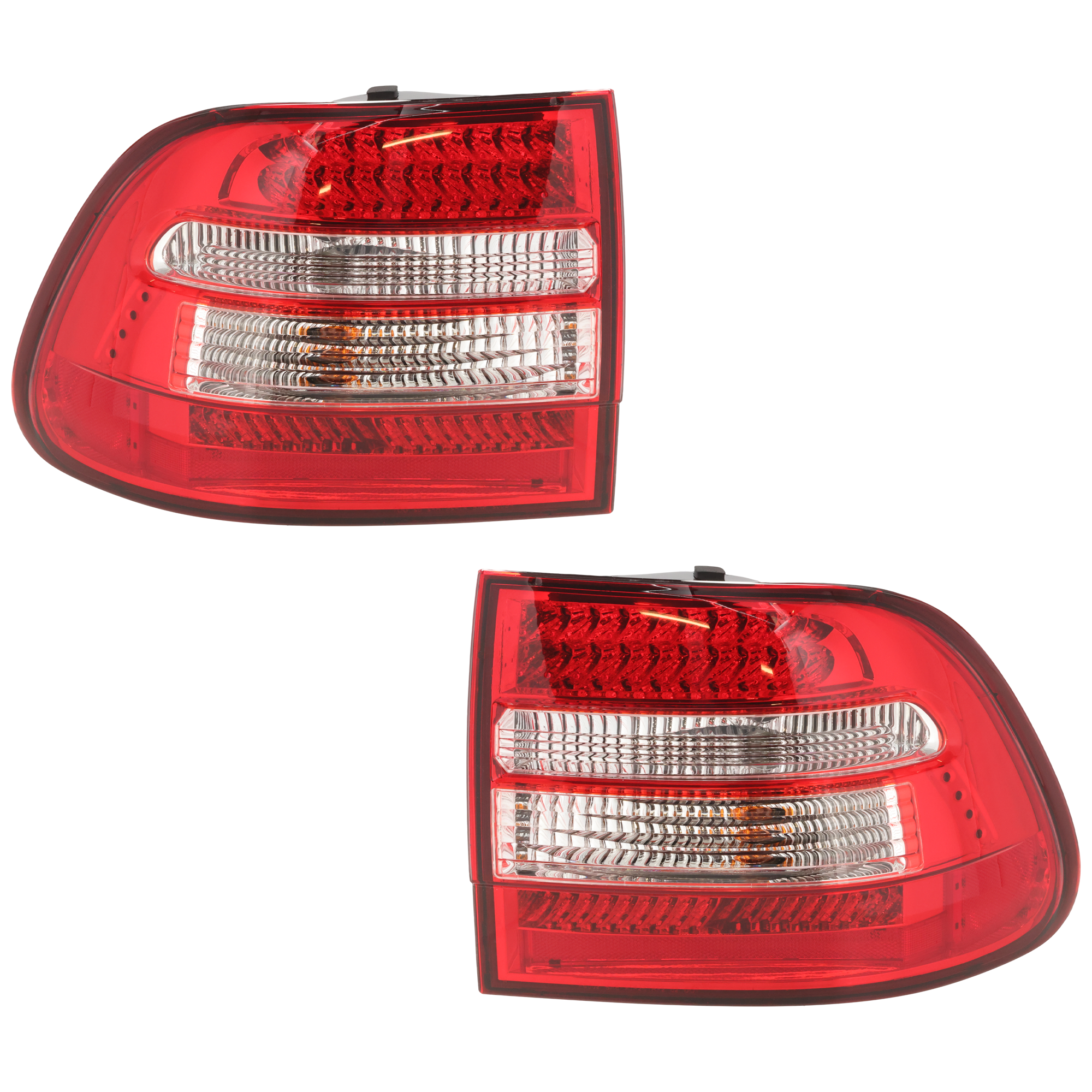 AM CAYENNE 03-06 TAIL LAMP RH AND LH Assembly LED Chrome Interior Red and Clear Lens SKU JP73010009A OEM 95563148602 PFM 95563148502 PF