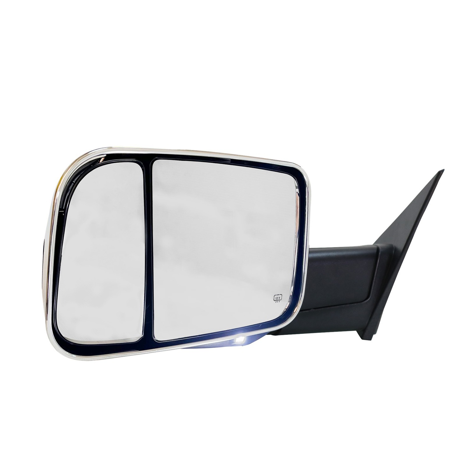 AM RAM 1500 P U 22-24 TOWING MIRROR LH Upper Power Lower Manual Adjust Heated Upper Glass Chrome Power Folding w BSG Memory Signal Light Puddle Light Temp Sensor No Auto dimming SKU JRA018EL Partslink CH1320532 OEM 68446971AA