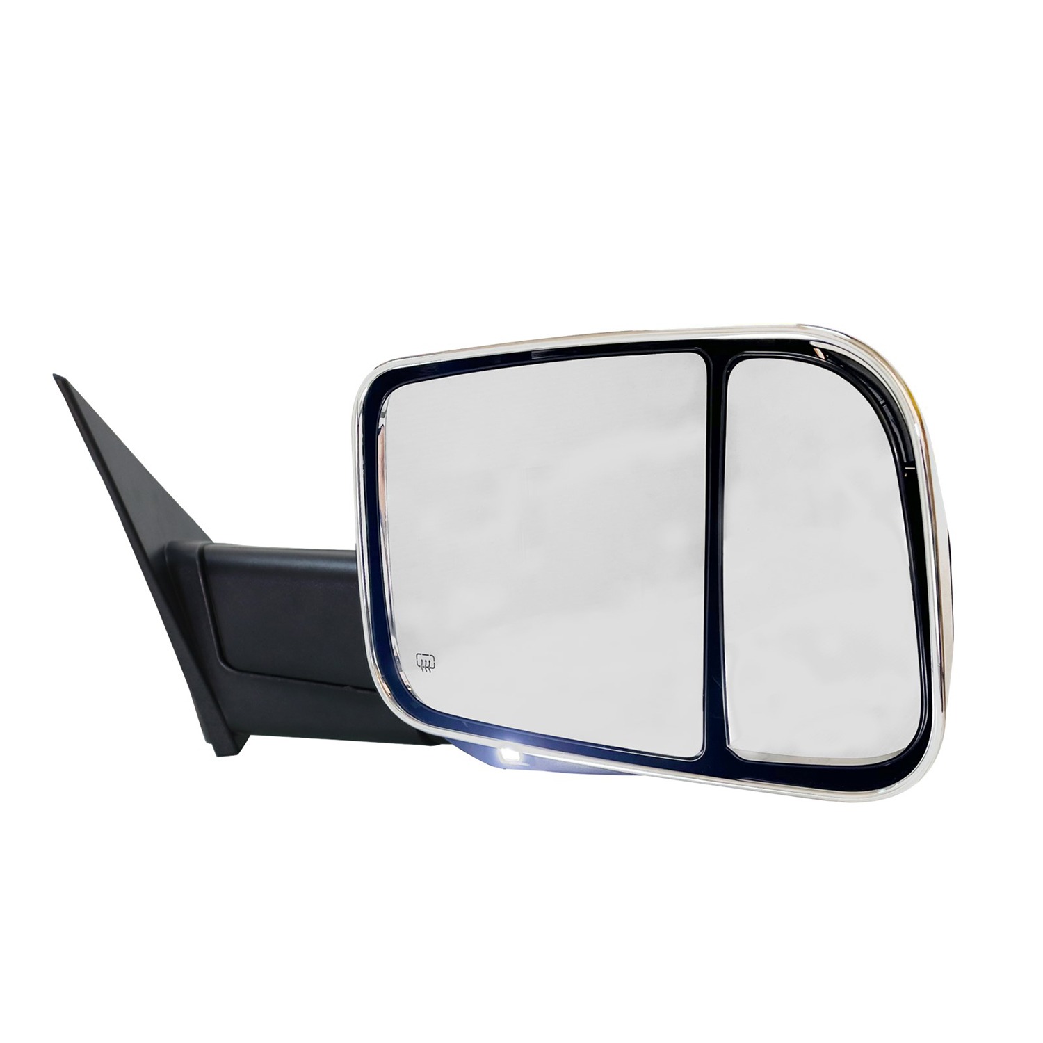 AM RAM 1500 P U 22-24 TOWING MIRROR RH Upper Power Lower Manual Adjust Heated Upper Glass Chrome Power Folding w BSG Memory Signal Light Puddle Light No Auto dimming SKU JRA018ER Partslink CH1321532 OEM 68446970AA