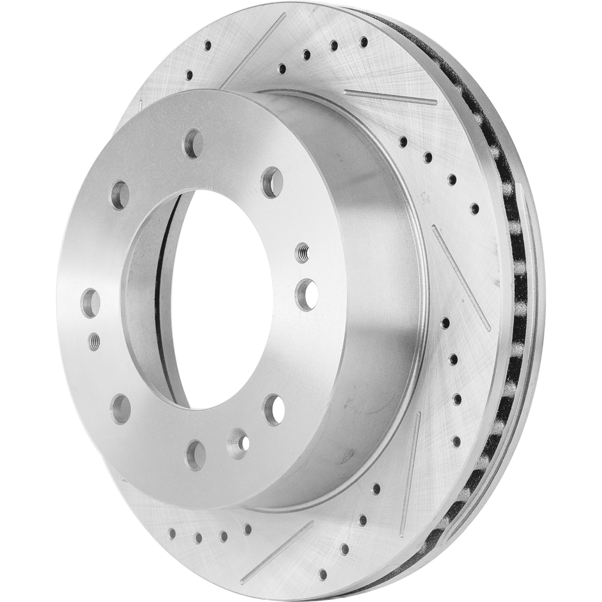 AM SILVERADO 2500 HD SILVERADO 3500 HD SIERRA 2500 HD SIERRA 3500 HD 11-23 FRONT BRAKE DISC RH=LH Cross drilled and Slotted SKU JSTPC27110103DRS OEM 41268-55191-850227-901026-6004