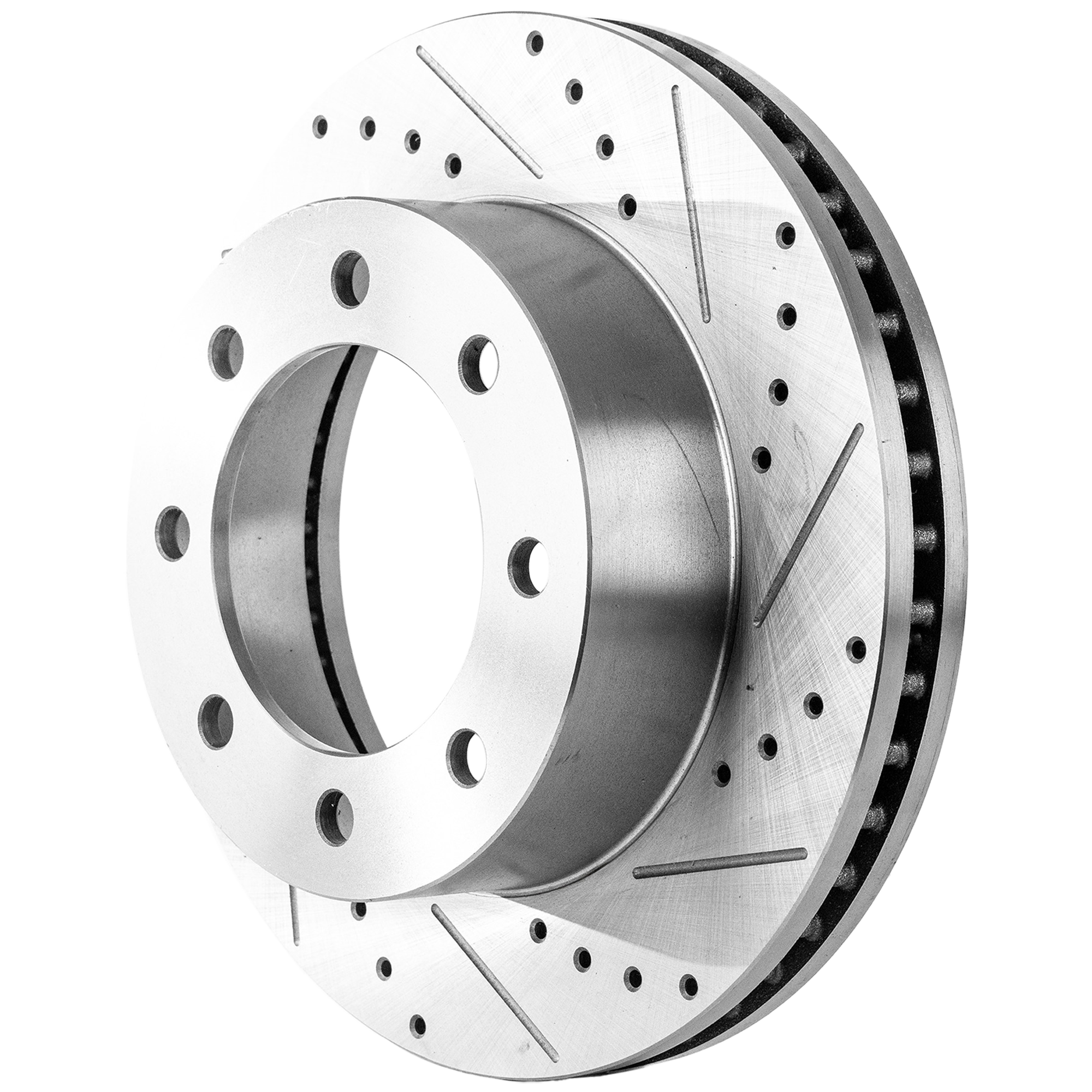 AM F 250 F 350 SUPER DUTY 05-12 FRONT BRAKE DISC RH=LH Cross drilled and Slotted Vented 8 Lugs Four Wheel Drive SKU JSTPF27110082DRS OEM 54124-680280-52126272-60054198