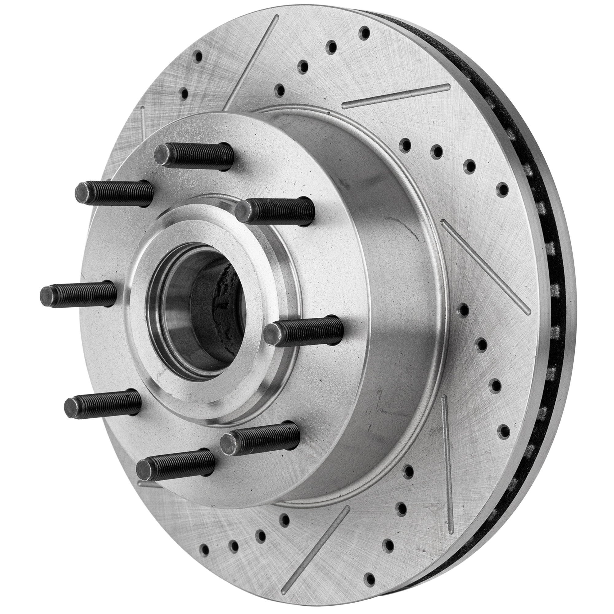 AM F 250 F 350 SUPER DUTY 07-12 FRONT BRAKE DISC RH=LH RWD Cross drilled and Slotted Vented 8 Lugs SKU JSTPF27110120DRS OEM 42259-54160-60411-850066-90036