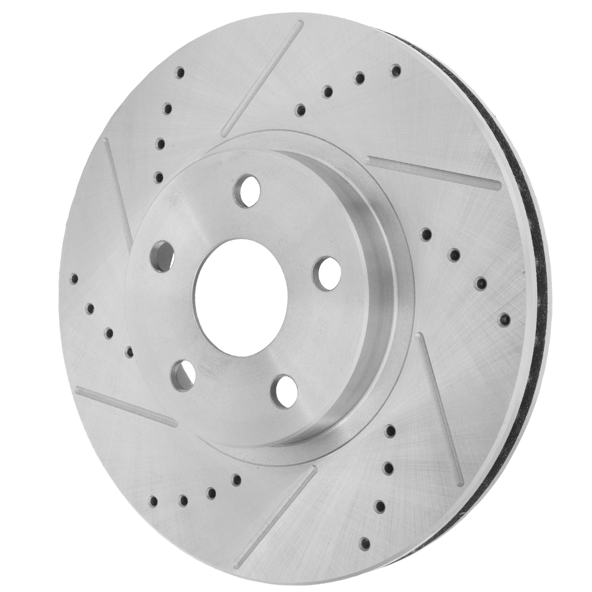 AM COROLLA 03-08 CELICA 00-05 FRONT BRAKE DISC RH=LH Cross drilled and Slotted Vented 5 Lugs SKU JSTPT27110014DRS OEM 19336-31270-77175-96934-107301