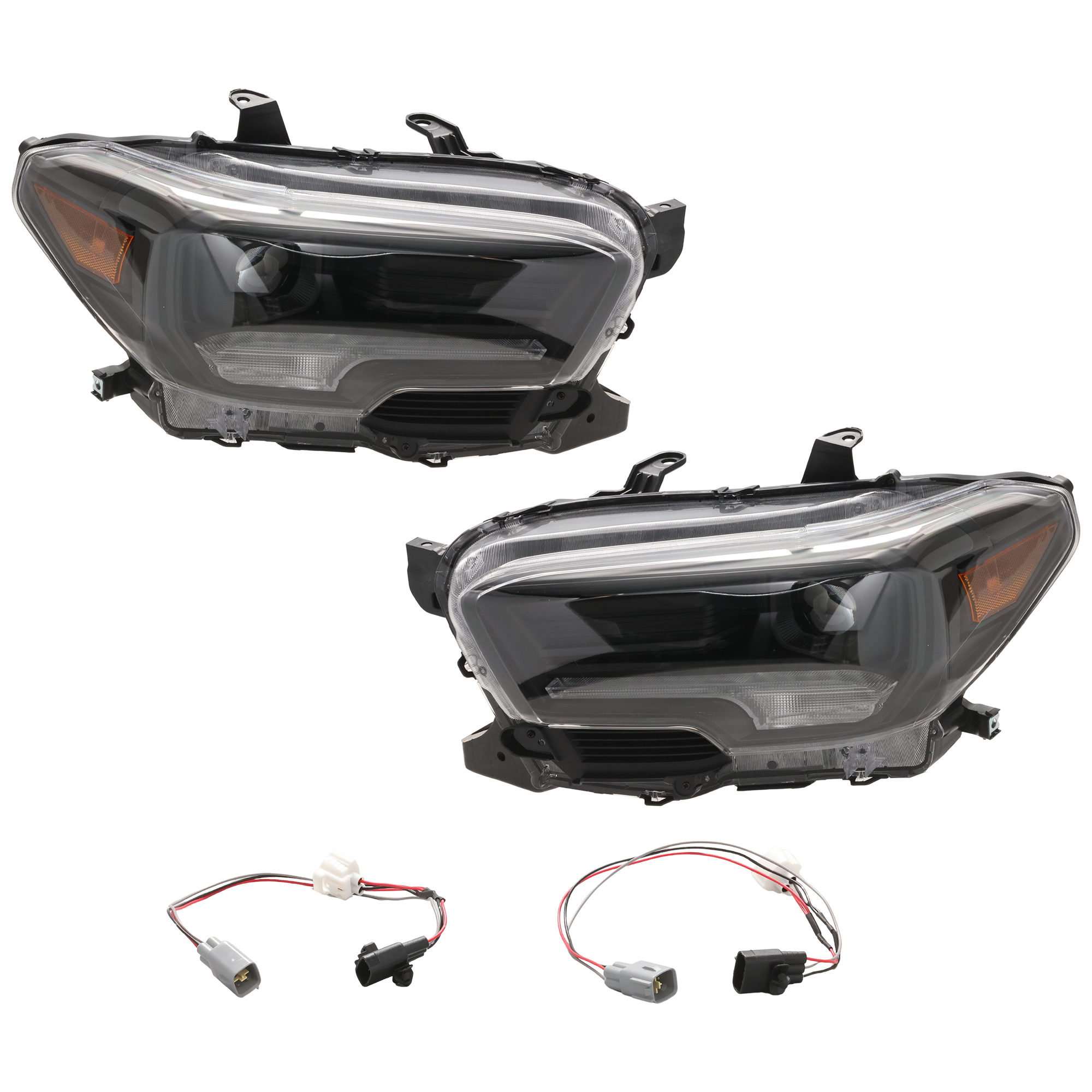 AM TACOMA 16-22 PROJECTOR HEAD LAMP RH AND LH Assembly LED Black Interior w LED Day Time Running Light and Sequential Signal Light SR SR5 Models SKU JT10010028A OEM 8111004250 PFM 8115004250 PFM