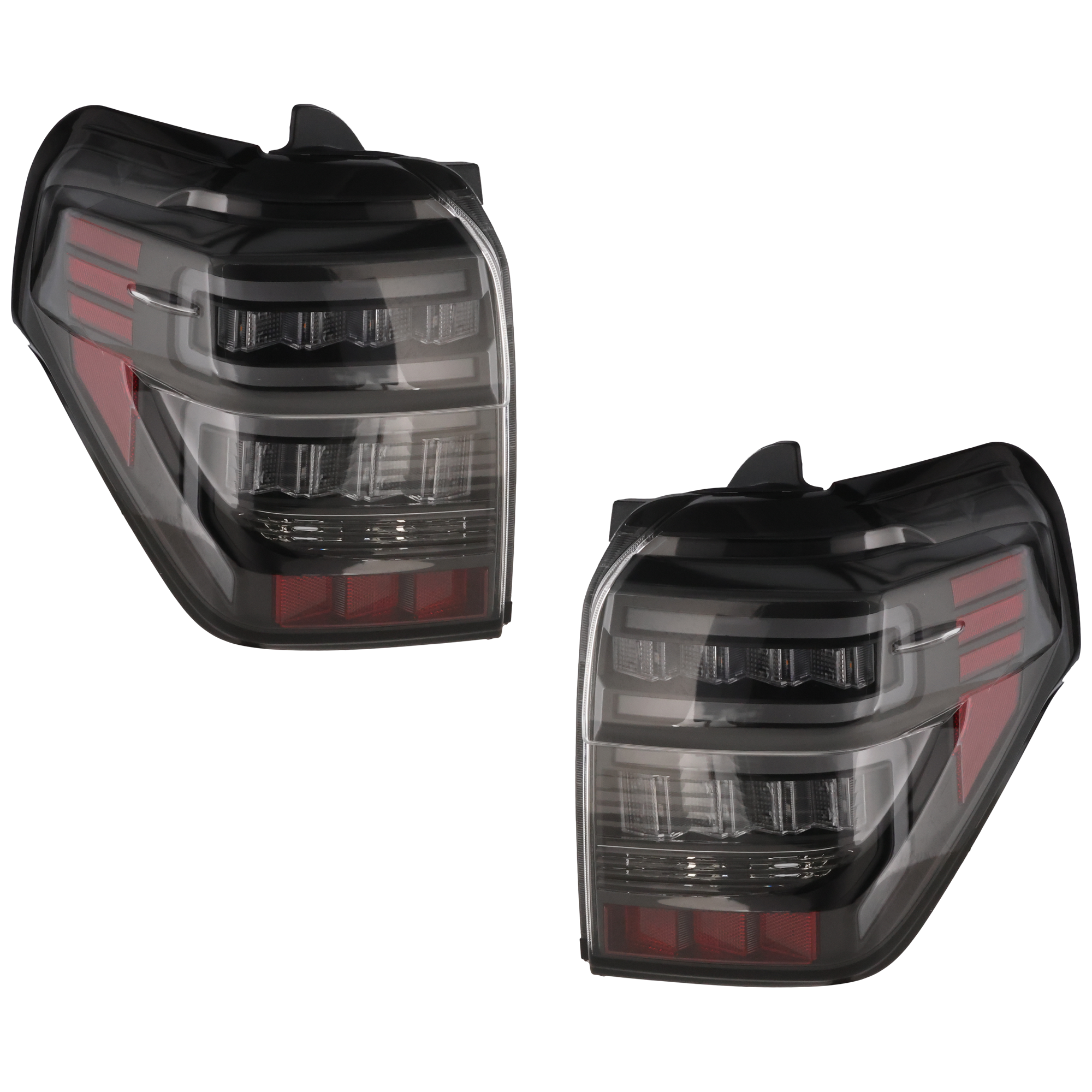 AM 4RUNNER 14-24 TAIL LAMP RH AND LH Assembly LED Black Interior Clear Lens w Red Light Bar SKU JT73010045A OEM 8155135402 PFM 8155135401 PFM