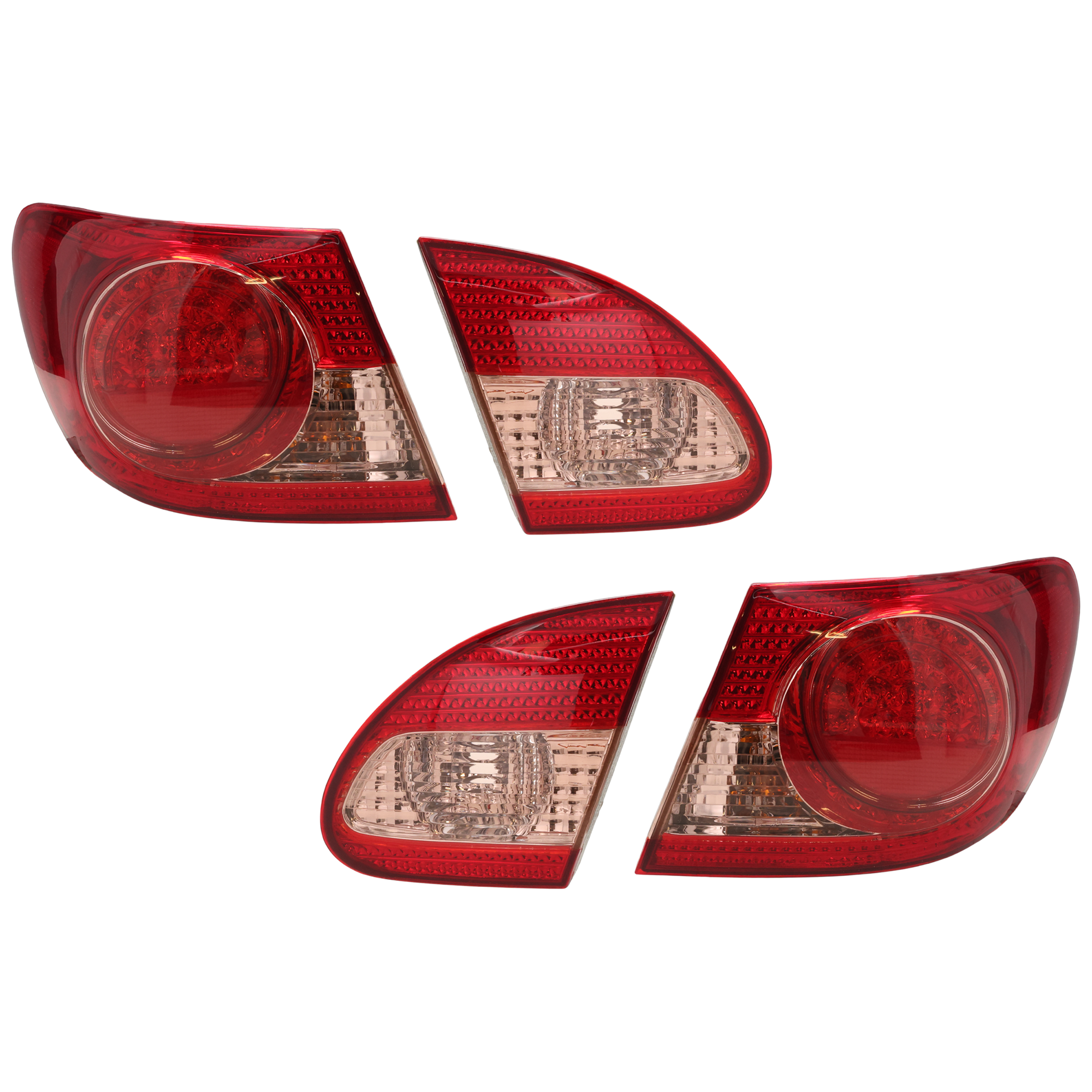 AM COROLLA 03-04 TAIL LAMP RH AND LH Inner and Outer Assembly LED Chrome Interior Red and Clear Lens SKU JT73010048A OEM 8167102030PFM 8168102030PFM 81