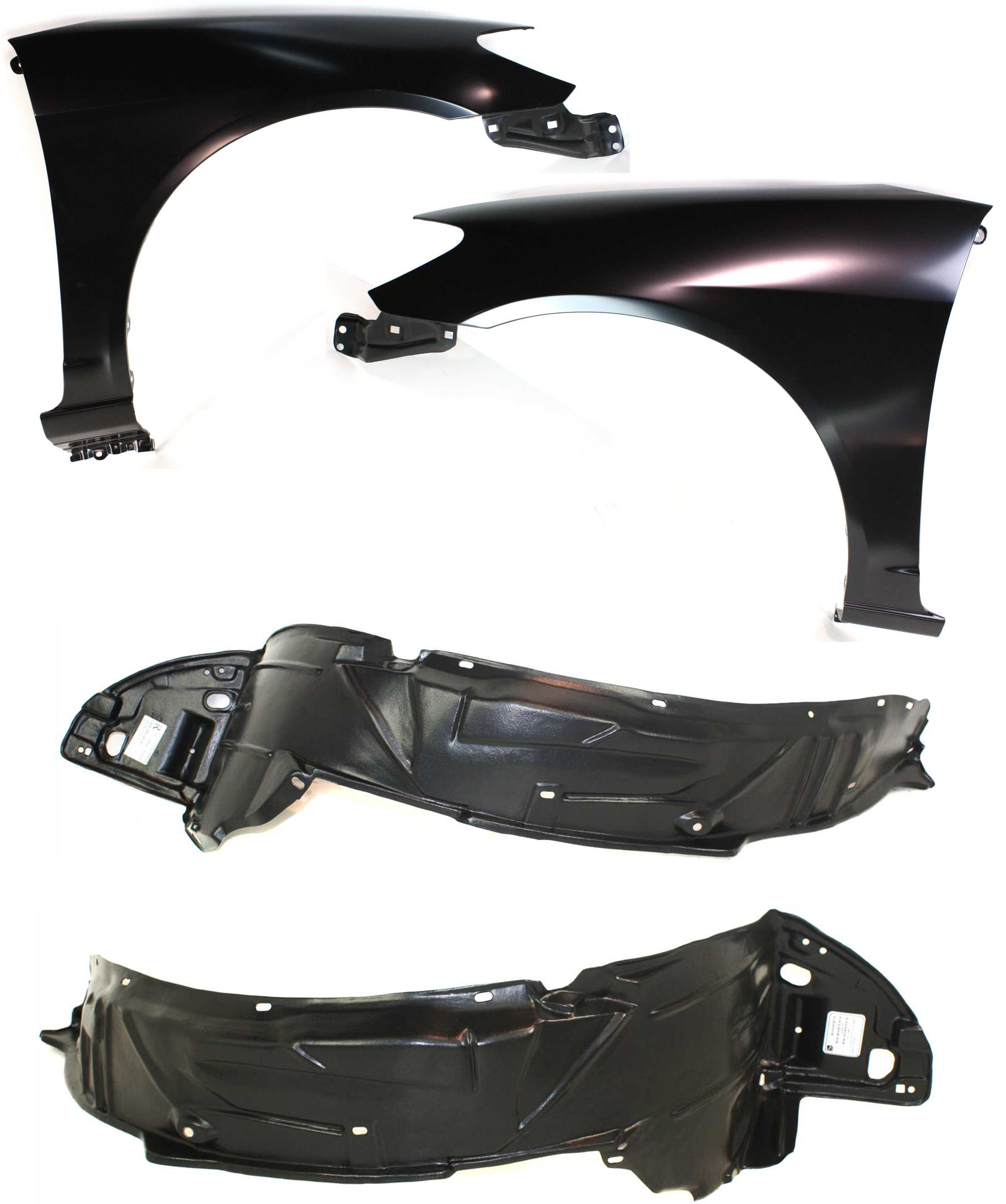 AM CIVIC 04-05 FRONT FENDER RH AND LH Primed 4 pc kit with Fender Liners SKU KIT 010318-05 Partslink HO1241162 HO1240162 HO1248121 HO1249121 OEM 60211S5AA80ZZ 60261S5AA80ZZ 74