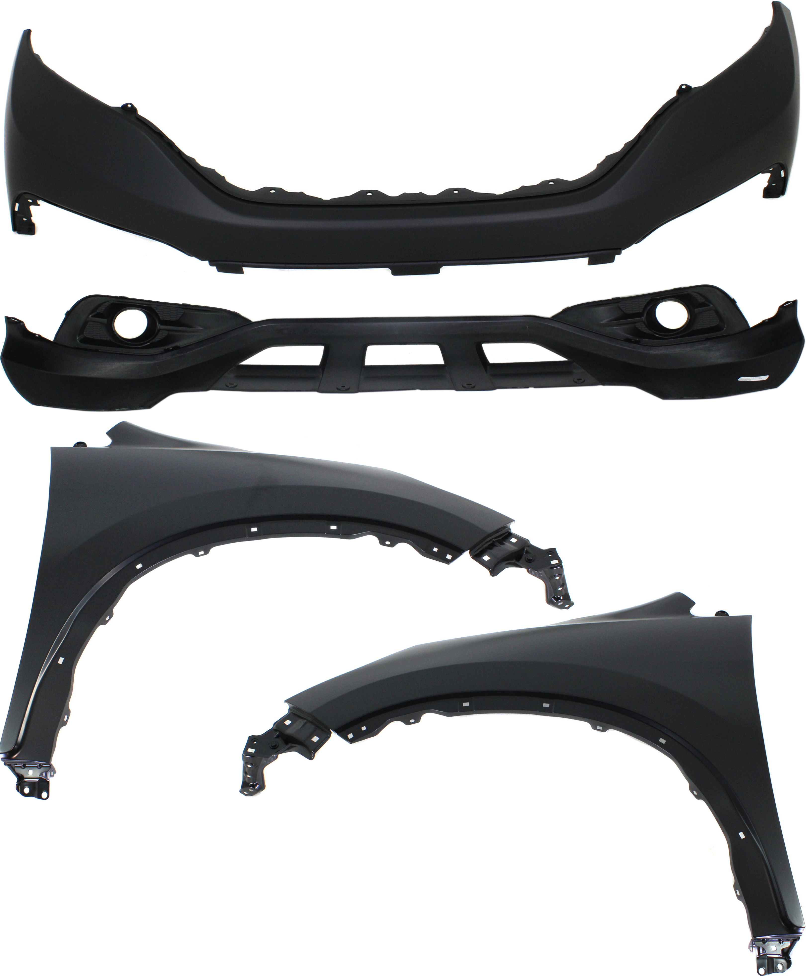 AM CR V 12-14 FRONT BUMPER COVER Upper and Lower 4 pc Kit with Fenders SKU KIT 010718-02 Partslink HO1014100 HO1015107 HO1240184 HO1241184 OEM 04711T0AA90ZZ 04712T0AA90-6026
