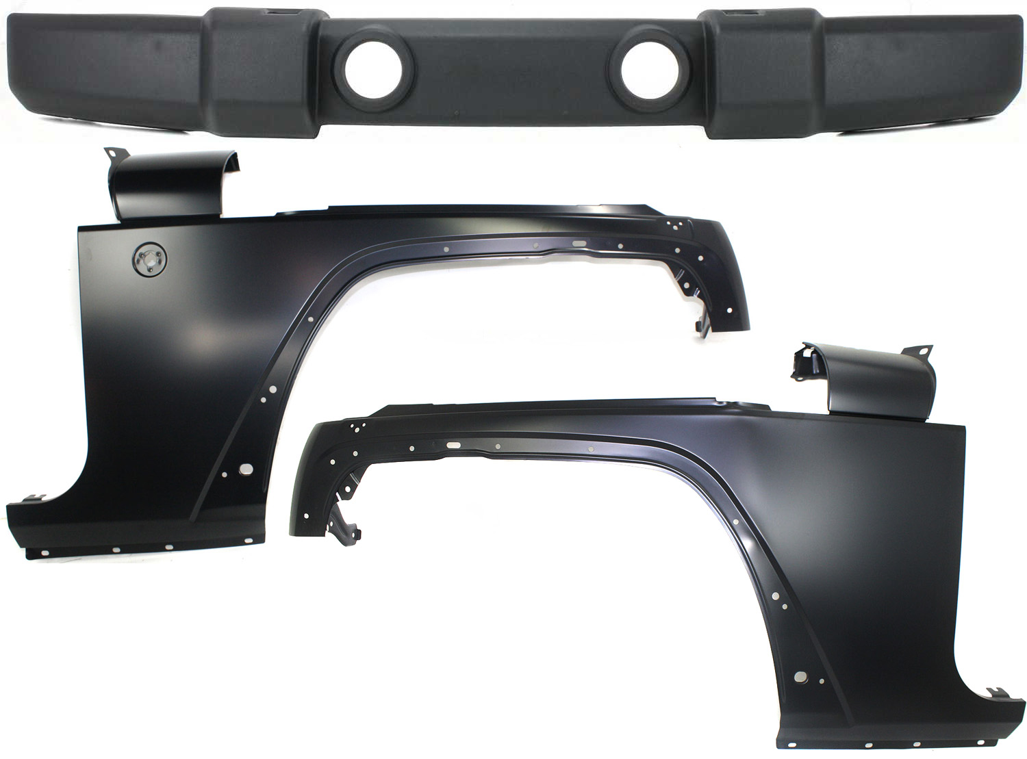 AM WRANGLER 07-17 WRANGLER JK 18-18 FRONT BUMPER COVER 3 pc Kit with Fenders SKU KIT 010718-122 Partslink CH1000900 CH1240257 CH1241257 OEM 1FN67RXFAA 68029993AC 68029992