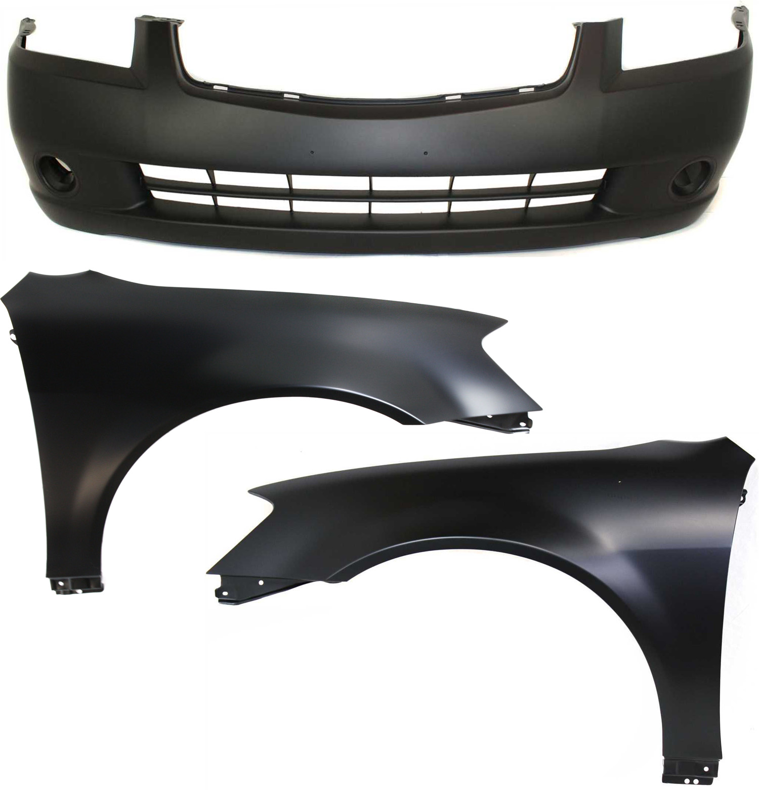 AM ALTIMA 05-06 FRONT BUMPER COVER 3 pc Kit with Fenders SKU KIT 010718-137 Partslink NI1000219 NI1240171 NI1241171 OEM 62022ZB000-631138J030-631128J0