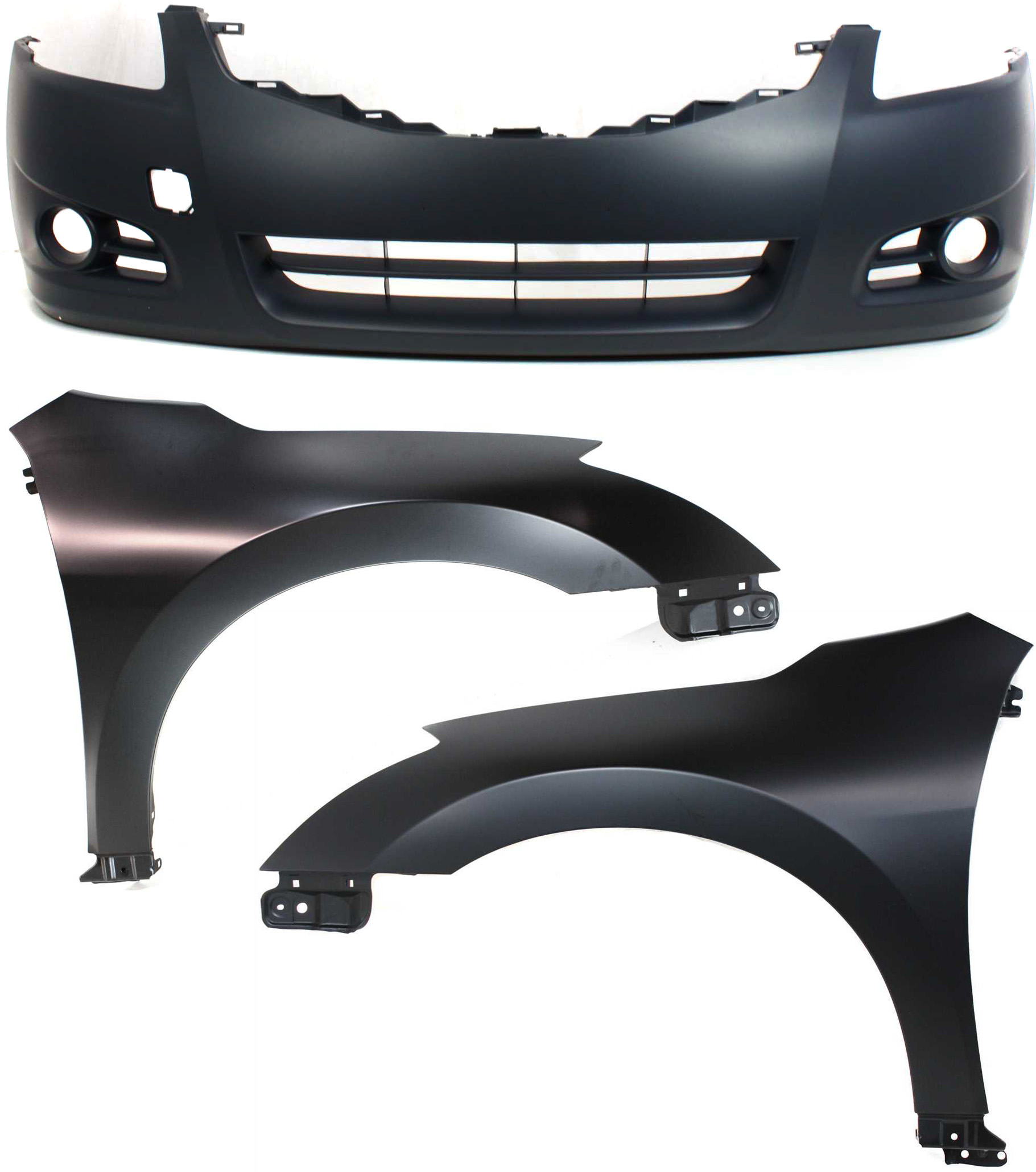 AM ALTIMA 10-12 FRONT BUMPER COVER 3 pc Kit with Fenders Sedan SKU KIT 010718-141 Partslink NI1000268 NI1240186 NI1241186 OEM 62022ZX00H 63101ZN55A 63100ZN5