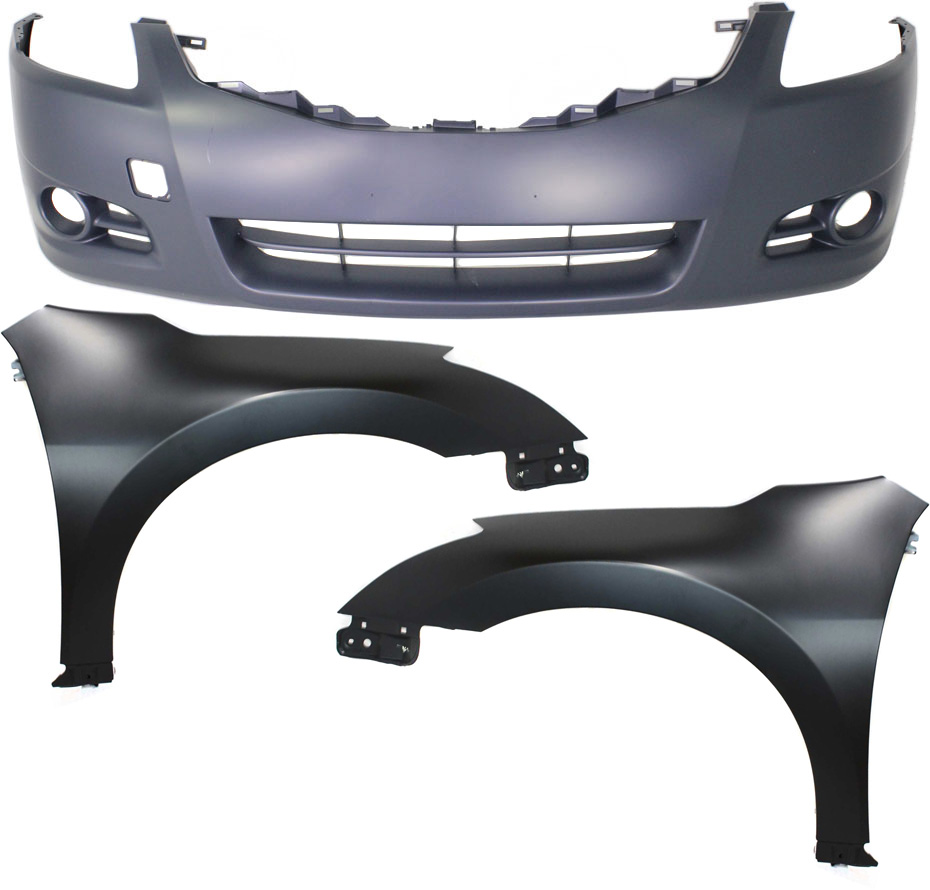 AM ALTIMA 10-12 FRONT BUMPER COVER 3 pc Kit with Fenders Sedan CAPA SKU KIT 010718-148 Partslink NI1000268C NI1240186C NI1241186C OEM 62022ZX00H 63100ZN55A 63101ZN5