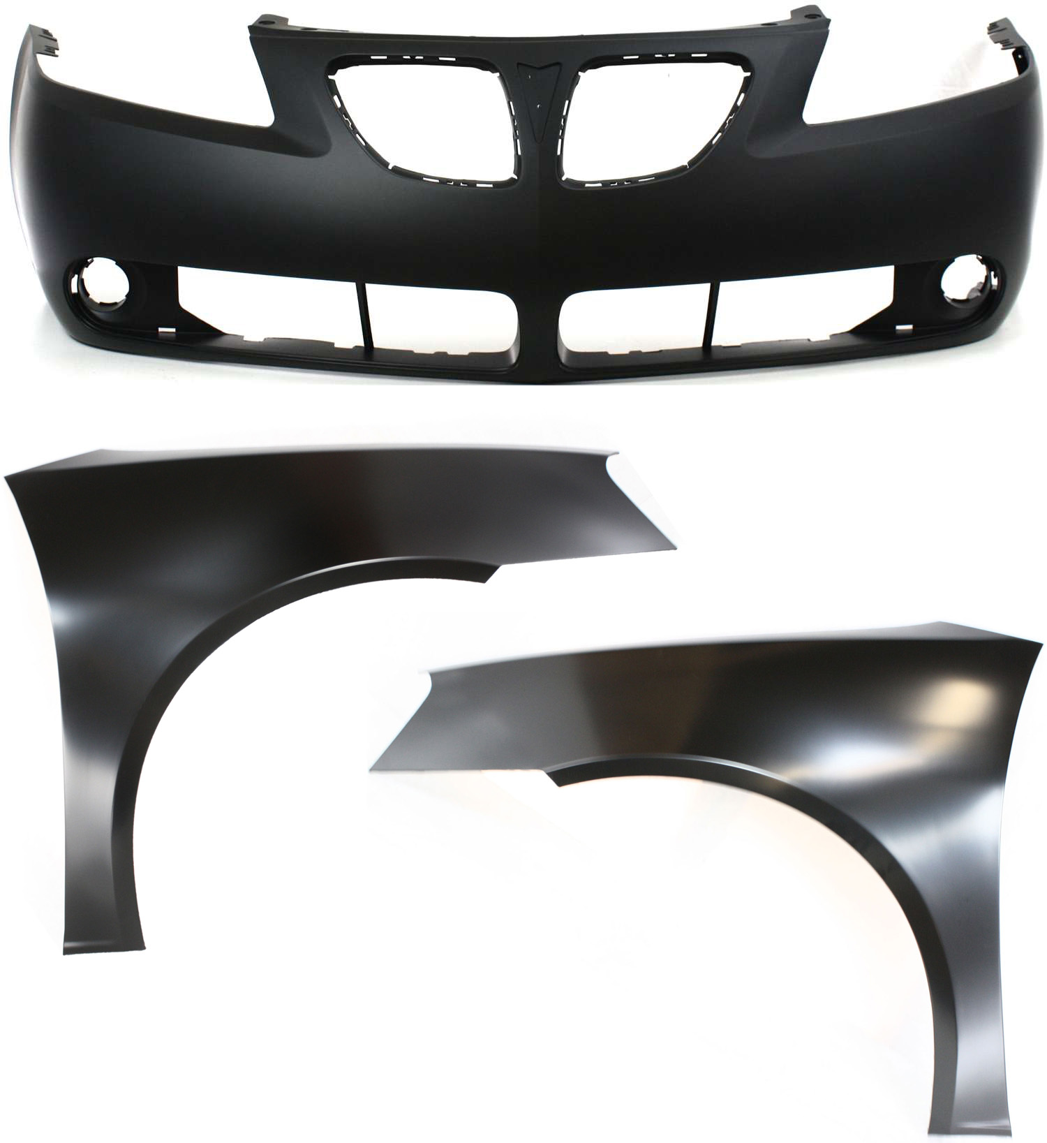 AM G6-05-09 FRONT BUMPER COVER 3 pc Kit with Fenders SKU KIT 010718-151 Partslink GM1000731 GM1240321 GM1241321 OEM 19151158-15882267-15882266