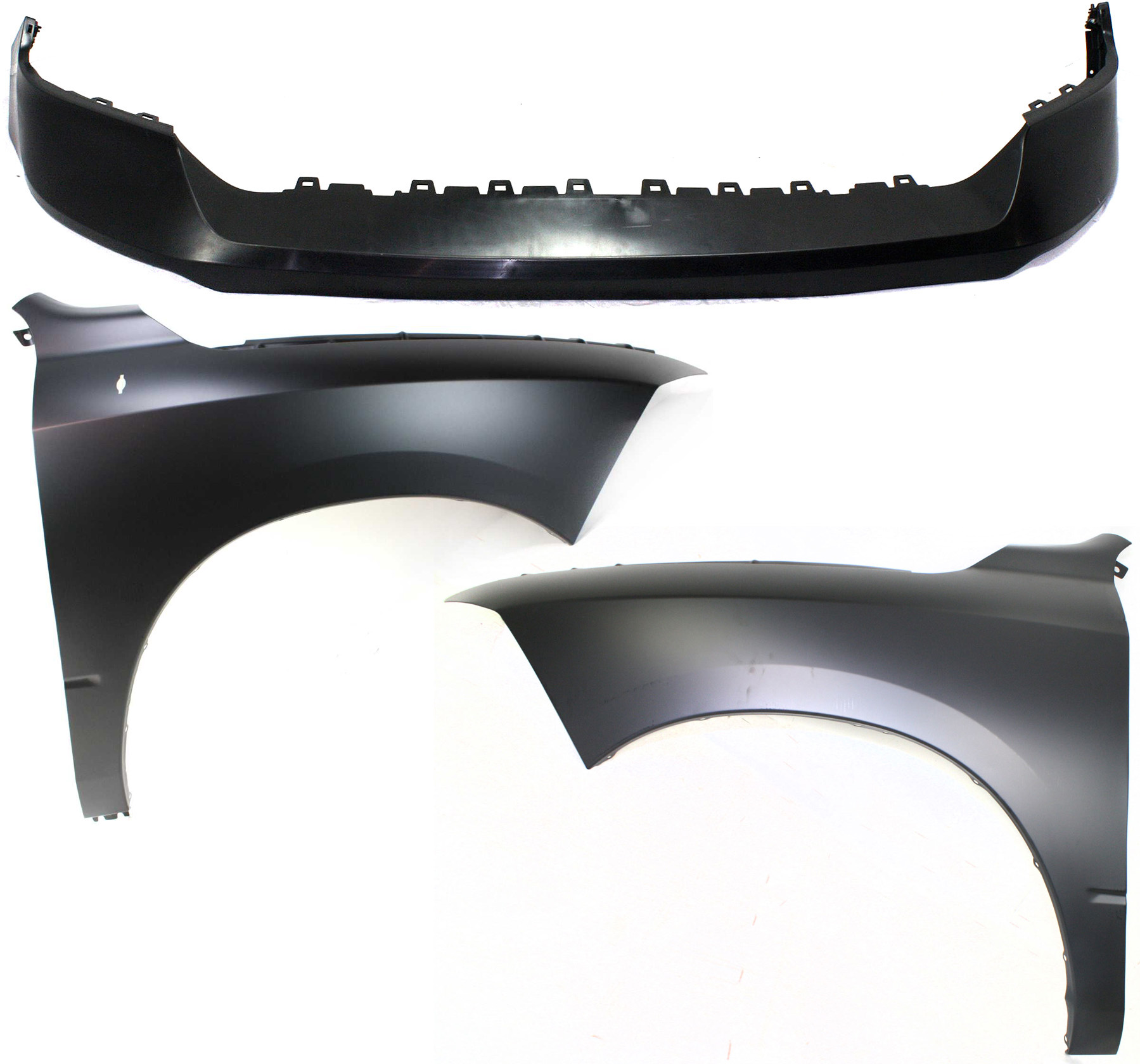 AM RAM 1500-13-18 RAM 1500 CLASSIC 19-21 FRONT FENDER RH AND LH Primed Steel w o Molding Holes 3 pc kit with Bumper Cover CAPA SKU KIT 010718-163 Partslink CH1014107C CH1240269C CH1241269C OEM 68054338AJ 68054338AI 68054339