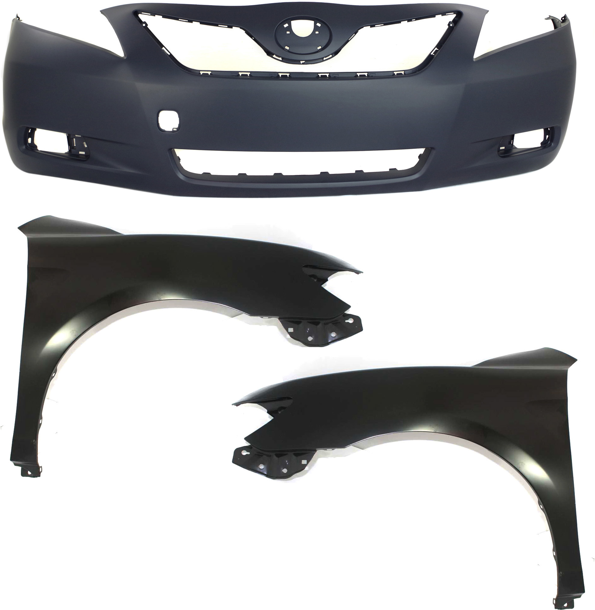 AM CAMRY 07-09 FRONT BUMPER COVER 3 pc Kit with Fenders Japan Built Vehicle SKU KIT 010718-172 Partslink TO1000327 TO1240211 TO1241211 OEM 5211933943-5380206120-53801061