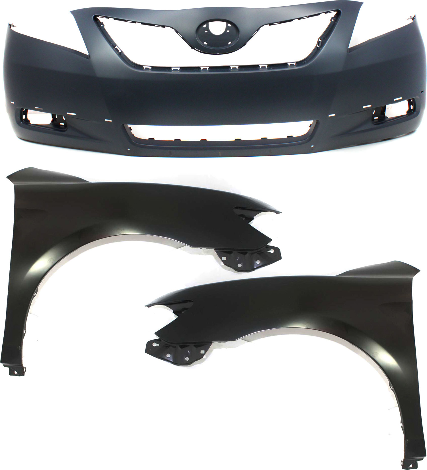 AM CAMRY 07-09 FRONT BUMPER COVER 3 pc Kit with Fenders USA Built Vehicle SKU KIT 010718-173 Partslink TO1000318 TO1240211 TO1241211 OEM 5211906921-5380206120-53801061