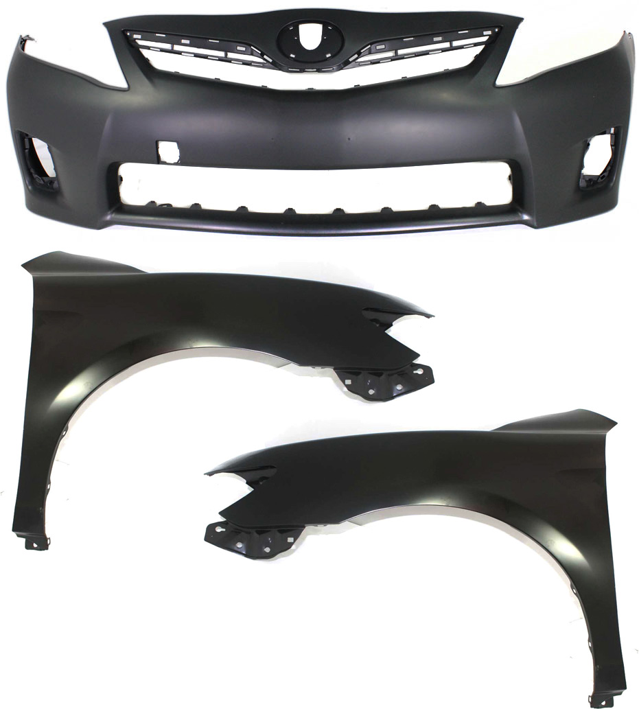 AM CAMRY 10-11 FRONT BUMPER COVER Primed w Fog Light Holes 3 pc Kit with Fenders SKU KIT 010718-177 Partslink TO1000358 TO1240211 TO1241211 OEM 5211933967-5380206120-53801061