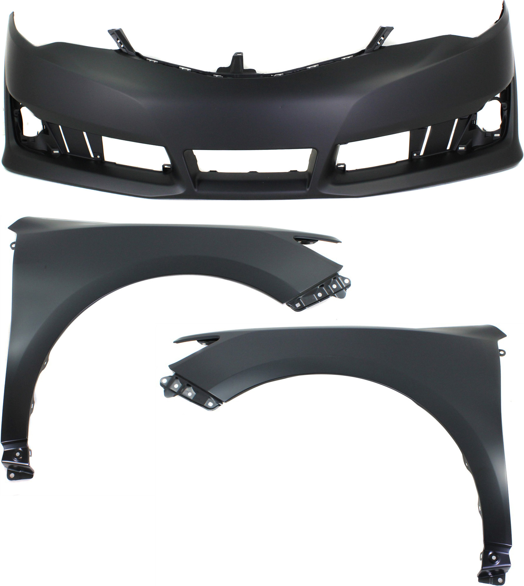 AM CAMRY 12-14 FRONT BUMPER COVER 3 pc Kit with Fenders SKU KIT 010718-180 Partslink TO1000379 TO1240239 TO1241239 OEM 5211906975-5381206150-53811061