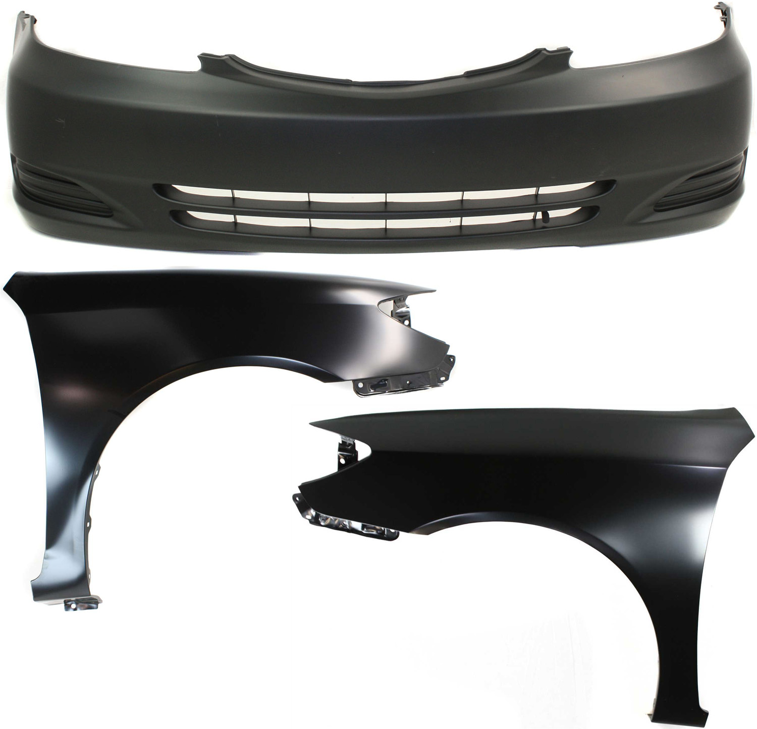 AM CAMRY 02-04 FRONT BUMPER COVER 3 pc Kit with Fenders CAPA SKU KIT 010718-183 Partslink TO1000230C TO1240184C TO1241184C OEM 52119AA904-53801AA020-53802AA0