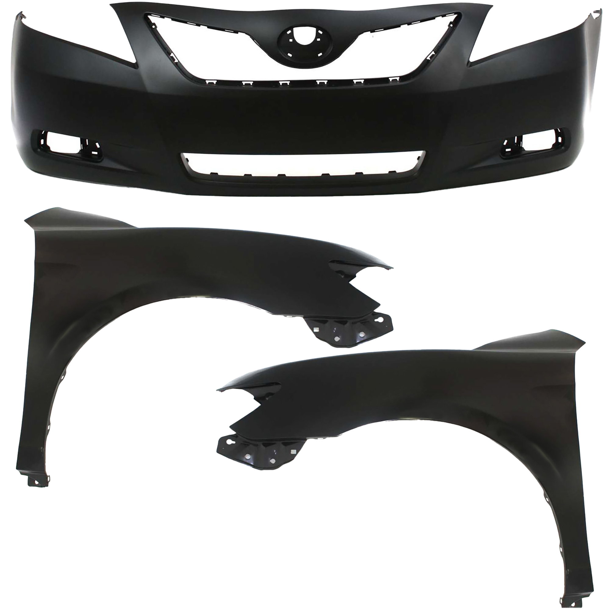 AM CAMRY 07-09 FRONT BUMPER COVER 3 pc Kit with Fenders USA Built Vehicle CAPA SKU KIT 010718-187 Partslink TO1000329C TO1240211C TO1241211C OEM 5211906919-5380106110-53802061