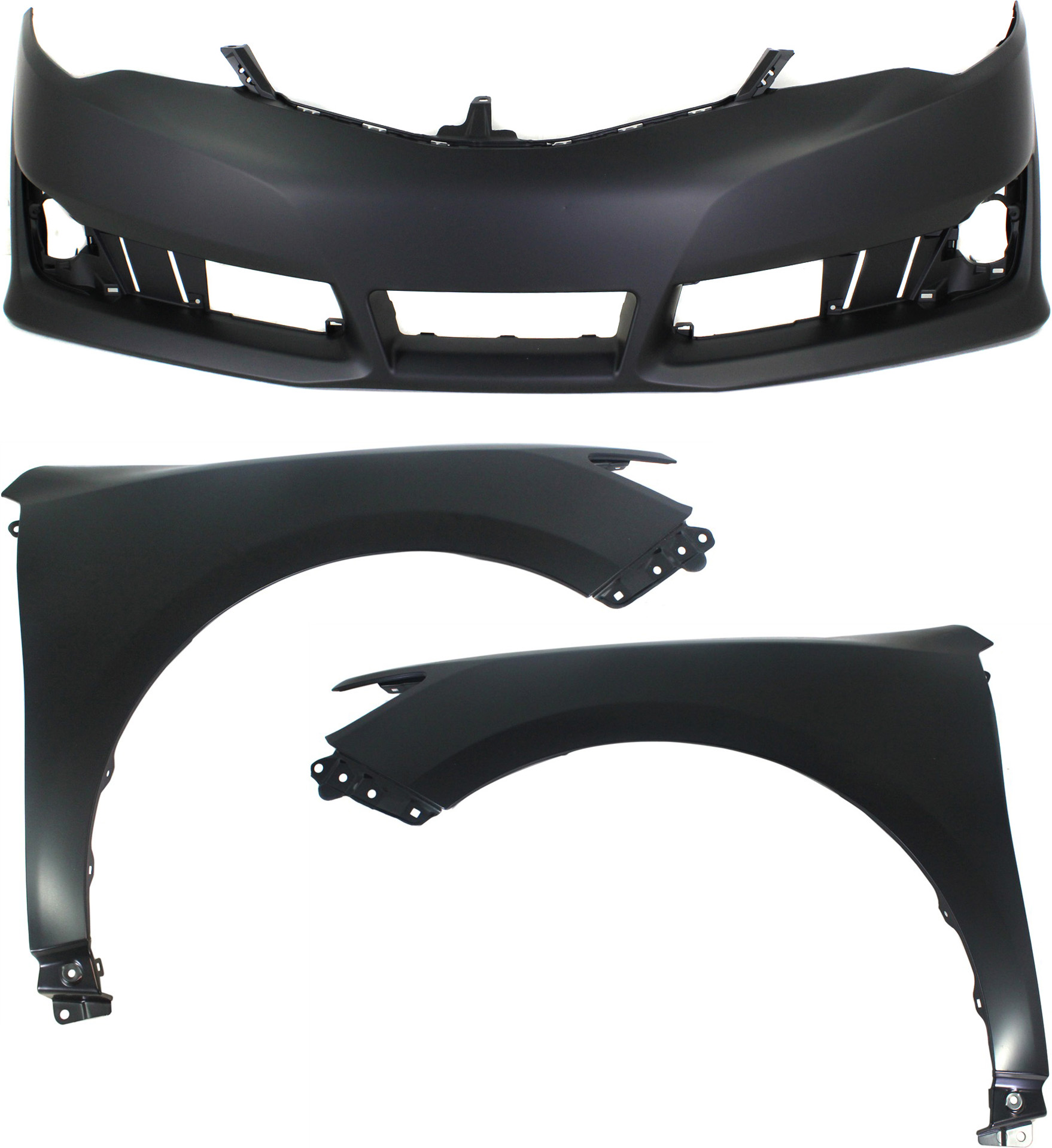 AM CAMRY 12-14 FRONT BUMPER COVER 3 pc Kit with Fenders CAPA SKU KIT 010718-191 Partslink TO1000379C TO1240239C TO1241239C OEM 5211906975-5381106140-53812061