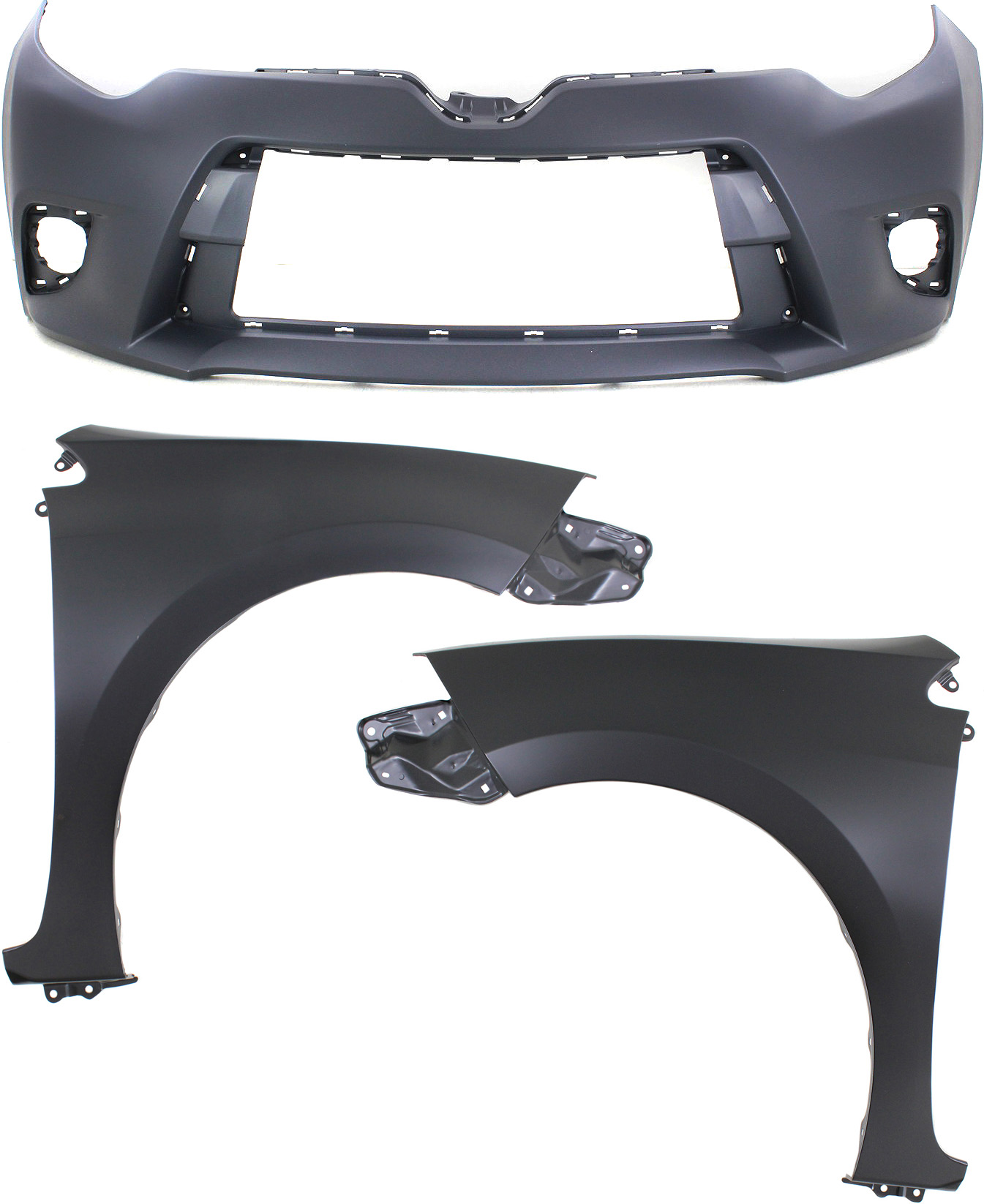 AM COROLLA 14-16 FRONT BUMPER COVER 3 pc Kit Primed CE L LE LE Eco LE Eco Plus 14-14 Models with Fender SKU KIT 010718-199 Partslink TO1000399 TO1240248 TO1241248 OEM 5211903904-5380202170-53801021