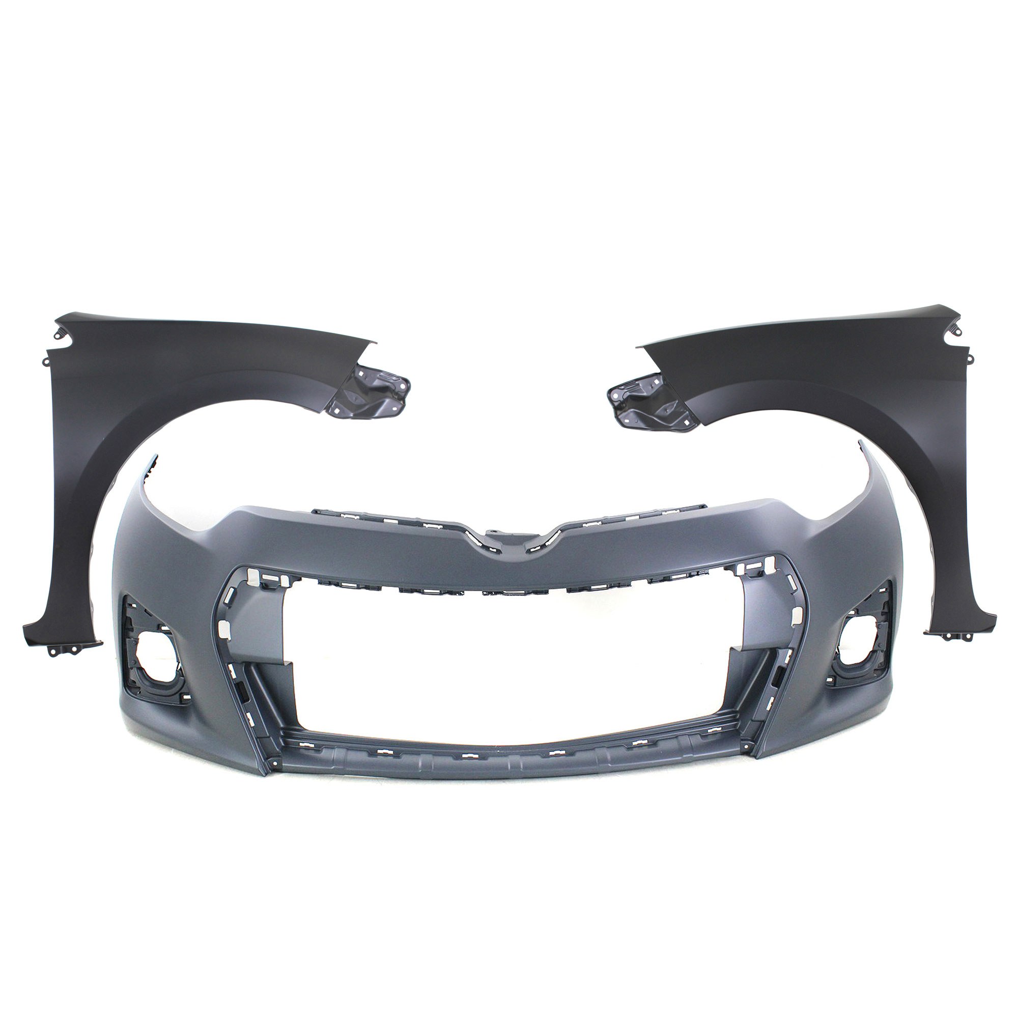 AM COROLLA 14-16 FRONT BUMPER COVER Primed w Fog Light Holes 3 pc kit w Fenders SKU KIT 010718-200 Partslink TO1000400 TO1240248 TO1241248 OEM 5211903906-5380202170-53801021