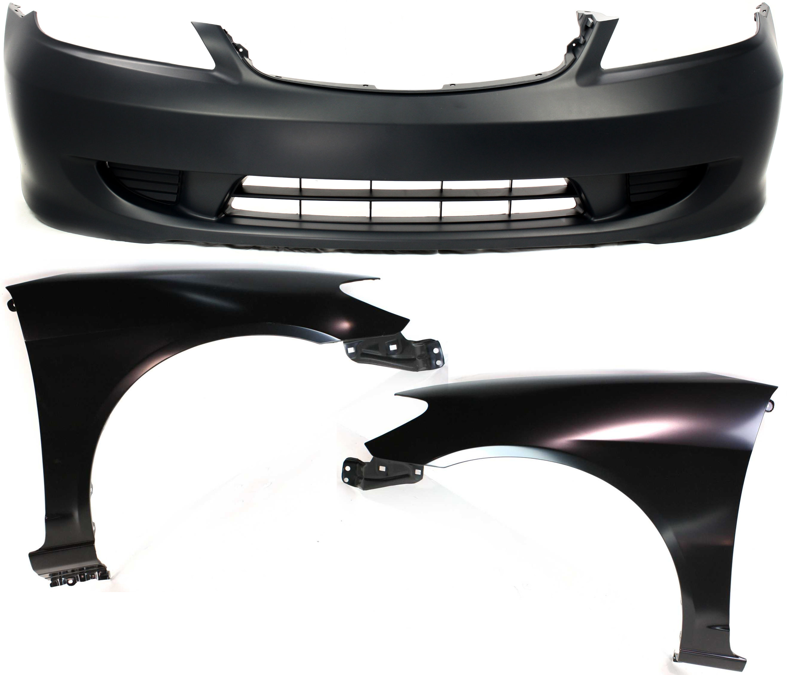 AM CIVIC 04-05 FRONT BUMPER COVER 3 pc Kit with Fenders SKU KIT 010718-20 Partslink HO1000216 HO1241162 HO1240162 OEM 04711S5AA91ZZ 60211S5AA80ZZ 60