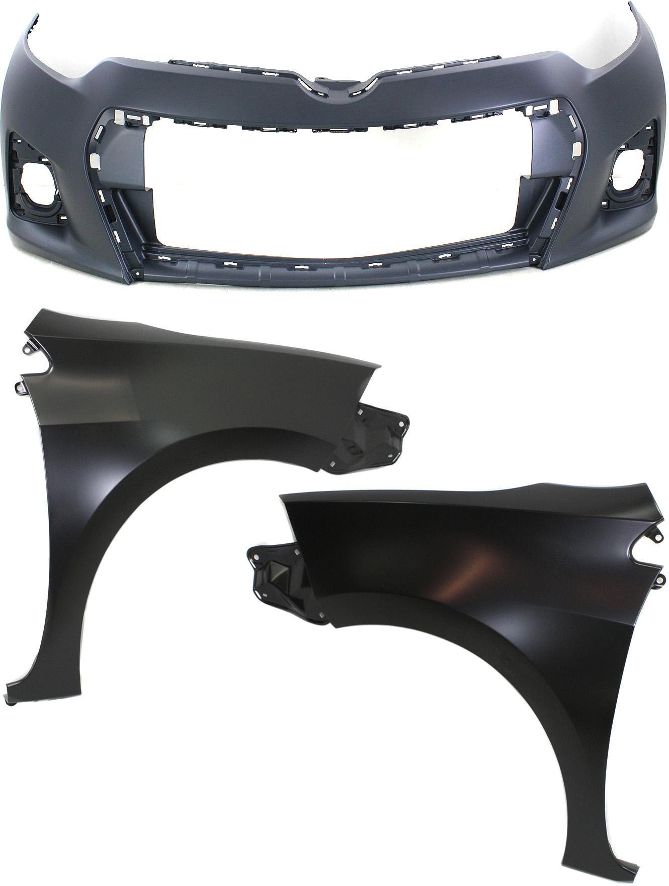 AM COROLLA 14-16 FRONT BUMPER COVER 3 pc Kit w Fenders CAPA SKU KIT 010718-212 Partslink TO1000400C TO1240248C TO1241248C OEM 5211903906-5380102180-53802021