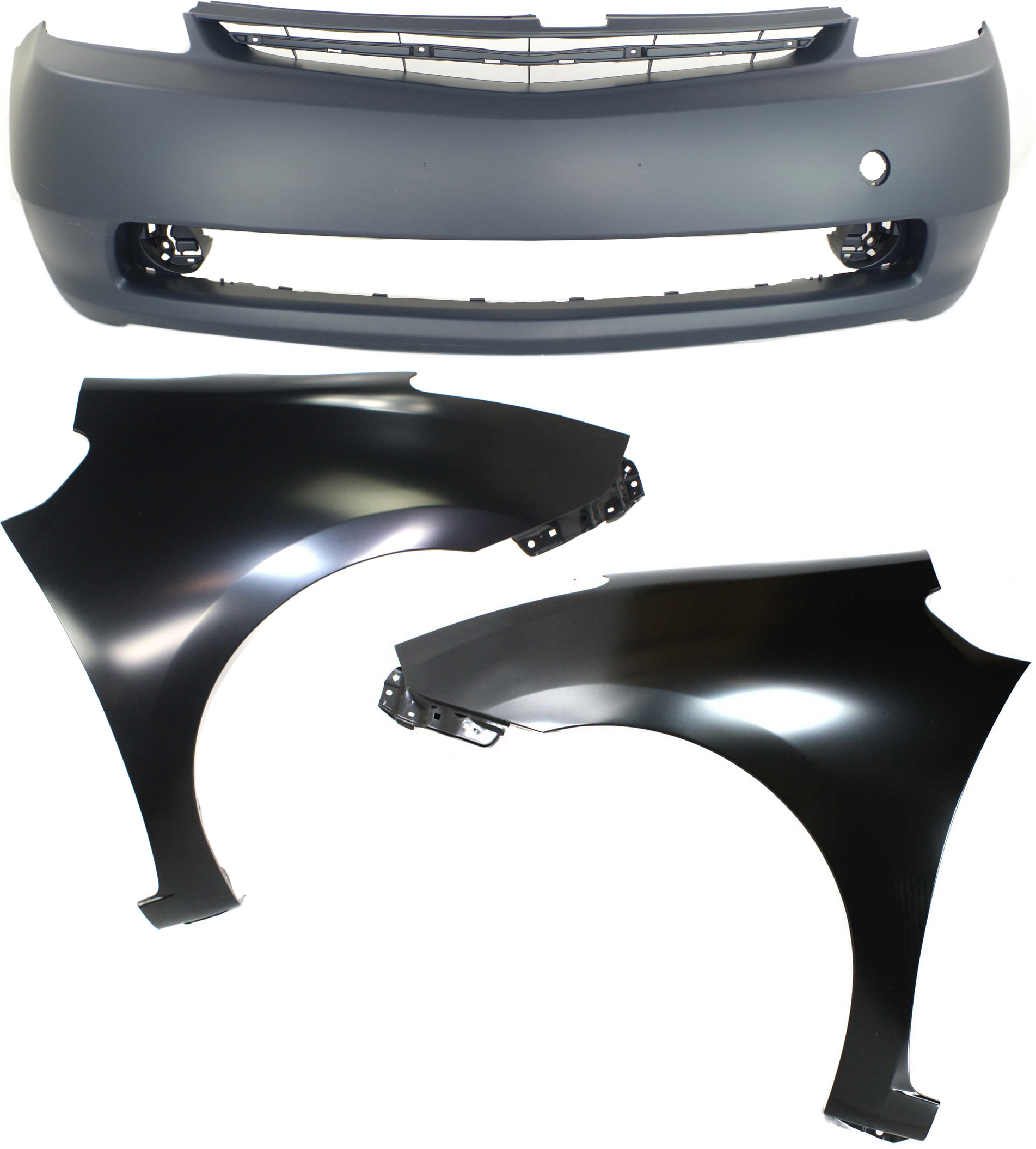 AM PRIUS 04-06 FRONT BUMPER COVER 3 pc Kit with Fenders SKU KIT 010718-213 Partslink TO1000274 TO1240205 TO1241205 OEM 5211947903-5380247030-53801470
