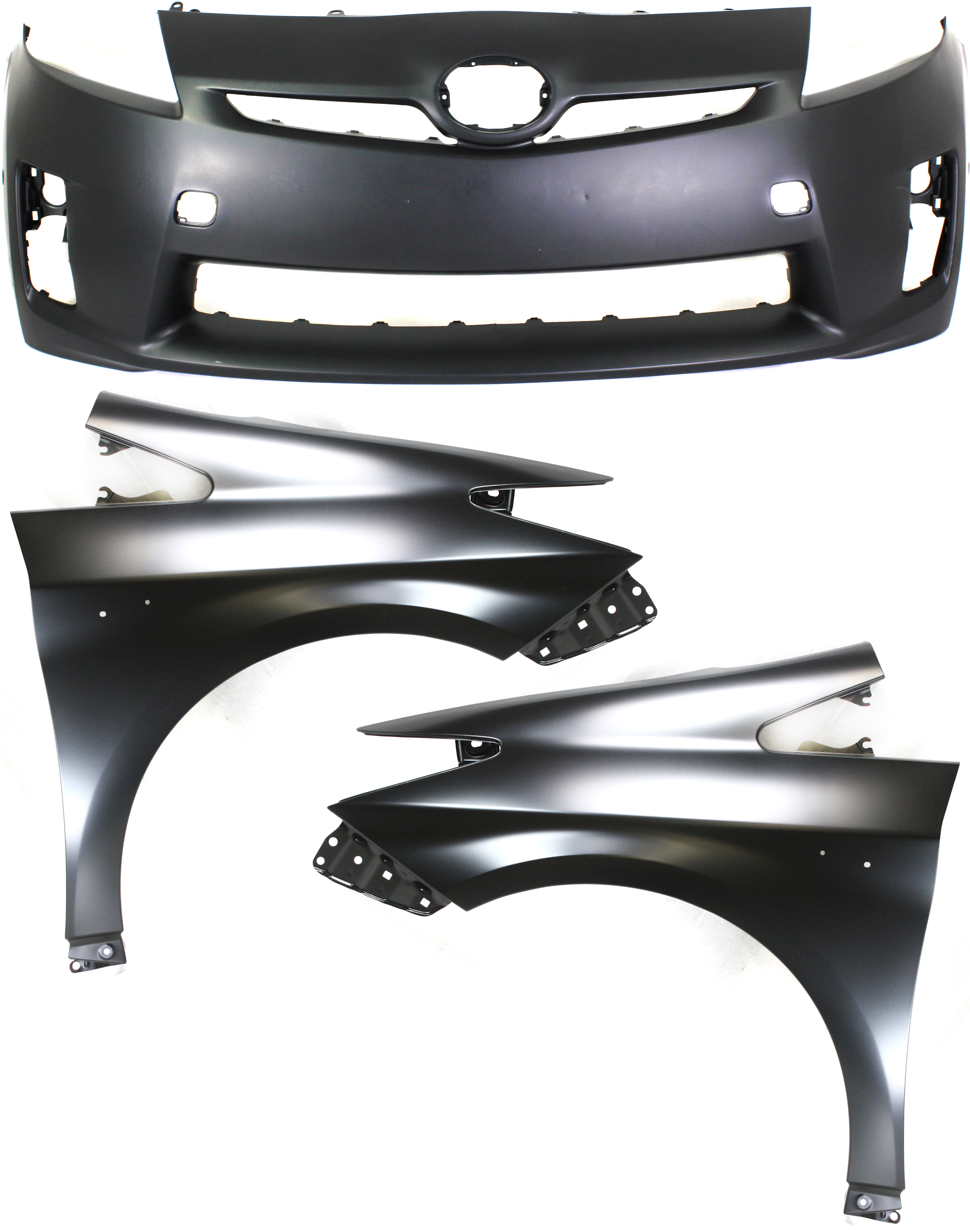 AM PRIUS 10-11 FRONT BUMPER COVER 3 pc Kit with Fenders SKU KIT 010718-214 Partslink TO1000376 TO1240232 TO1241232 OEM 5211947918-5380247040-53801470