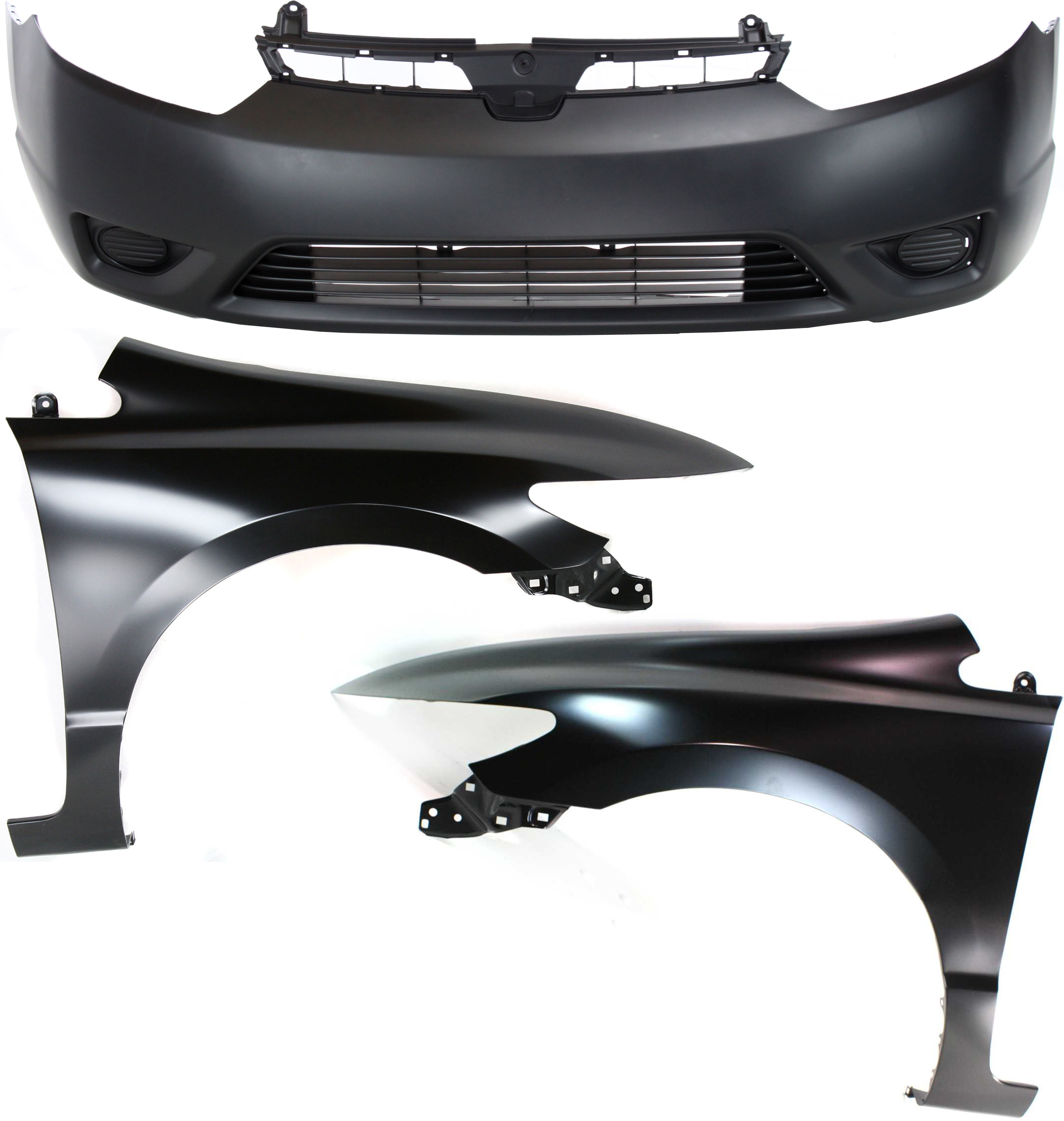 AM CIVIC 06-08 FRONT BUMPER COVER 3 pc Kit with Fenders Coupe SKU KIT 010718-21 Partslink HO1000237 HO1241169 HO1240169 OEM 04711SVAA90ZZ 60211SVAA90ZZ 60