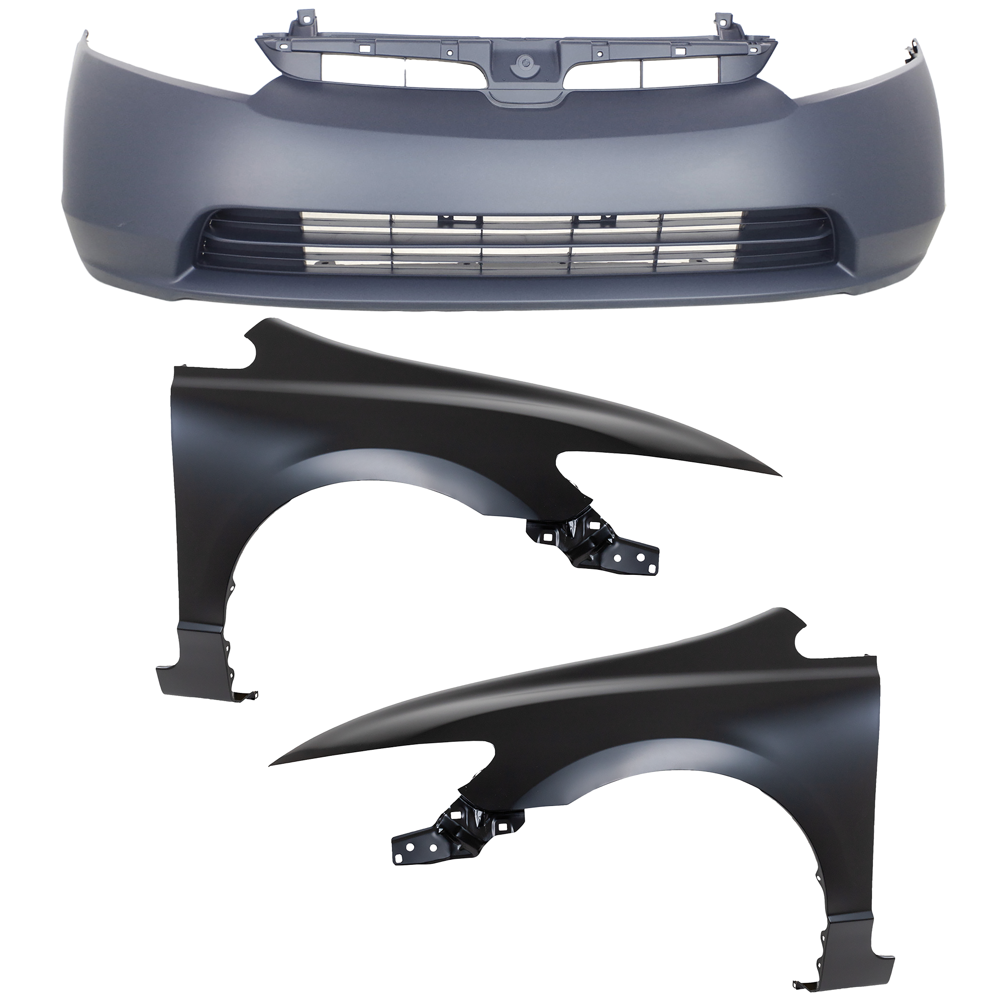 AM CIVIC 06-08 FRONT BUMPER COVER 3 pc Kit with Fenders Sedan SKU KIT 010718-22 Partslink HO1000239 HO1241168 HO1240168 OEM 04711SNEA90ZZ 60211SNAA90ZZ 60