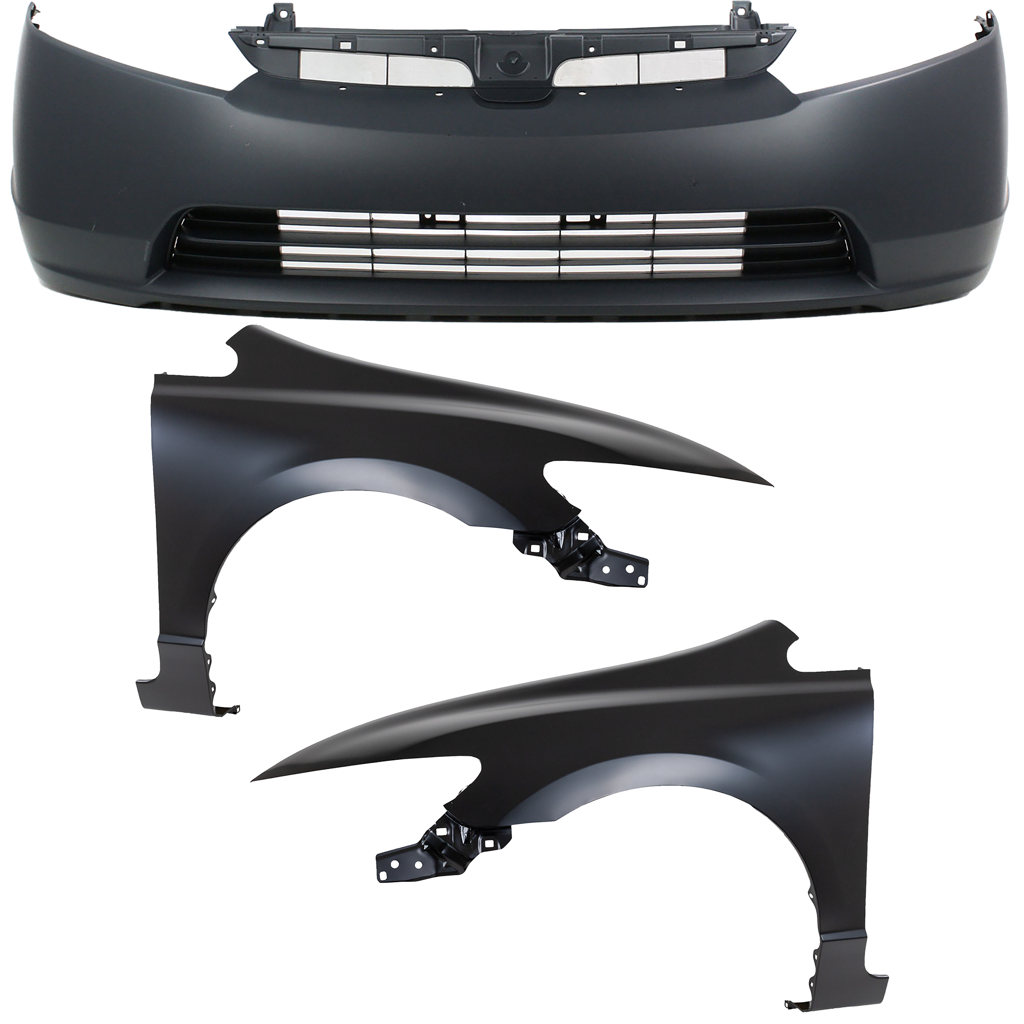 AM CIVIC 07-08 FRONT BUMPER COVER 3 pc Kit with Fenders Sedan SKU KIT 010718-23 Partslink HO1000259 HO1241168 HO1240168 OEM 04711SNXA90ZZ 60211SNAA90ZZ 60