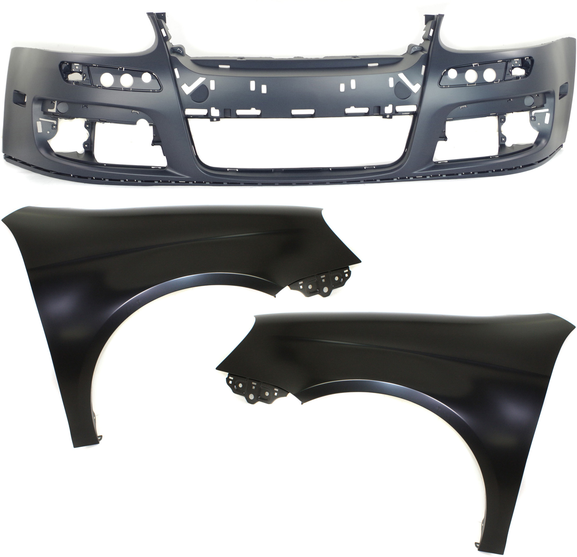 AM JETTA 05-10 FRONT BUMPER COVER Primed 3 pc Kit w Fenders SKU KIT 010718-242 Partslink VW1000161 VW1240135 VW1241135 OEM 1K0807217AGRU 1K5821021A 1K582
