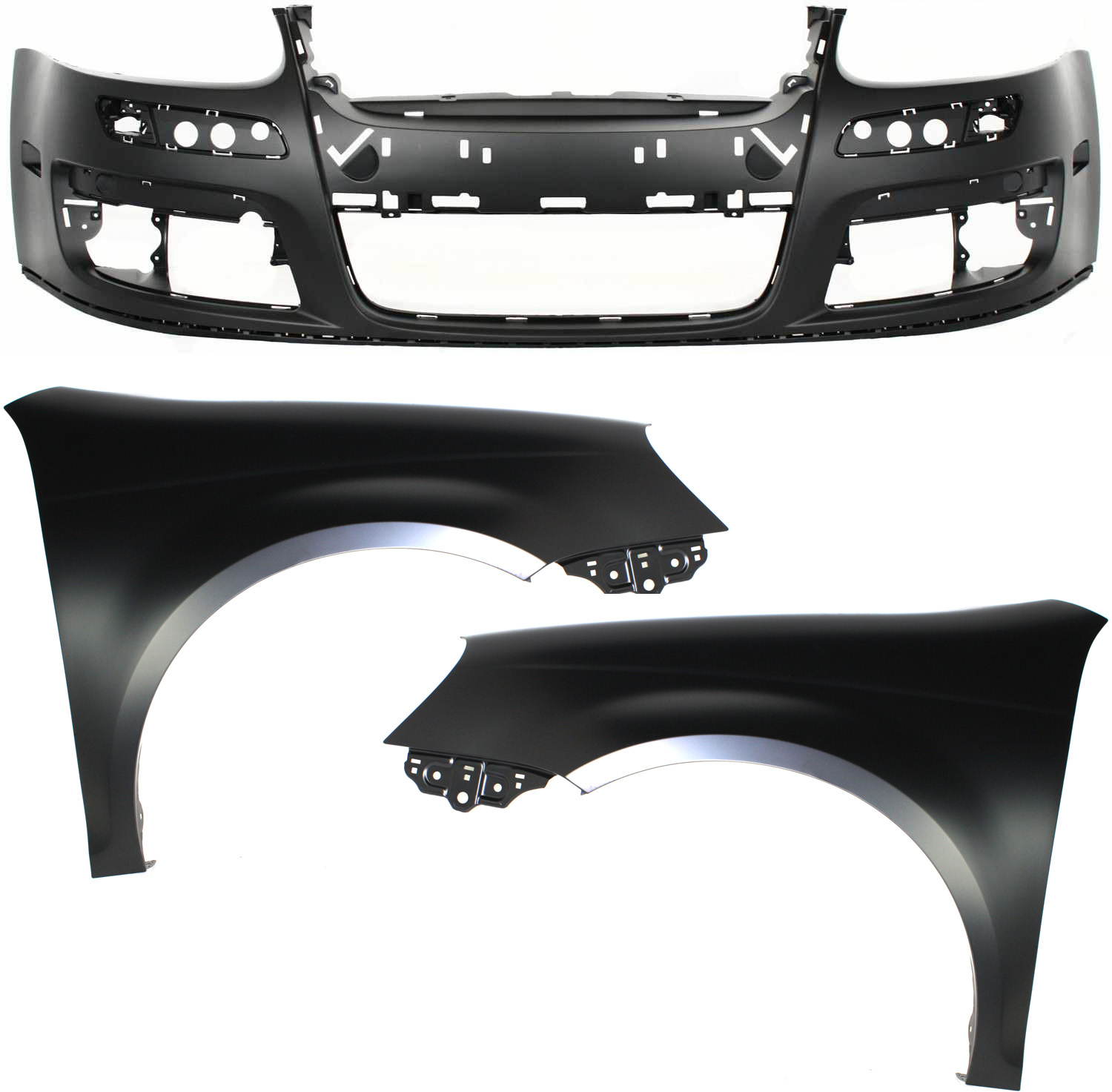 AM JETTA 05-10 FRONT BUMPER COVER Primed 3 pc Kit w Fenders CAPA SKU KIT 010718-243 Partslink VW1000161C VW1240135C VW1241135C OEM 1K0807217AGRU 1K5821021A 1K582