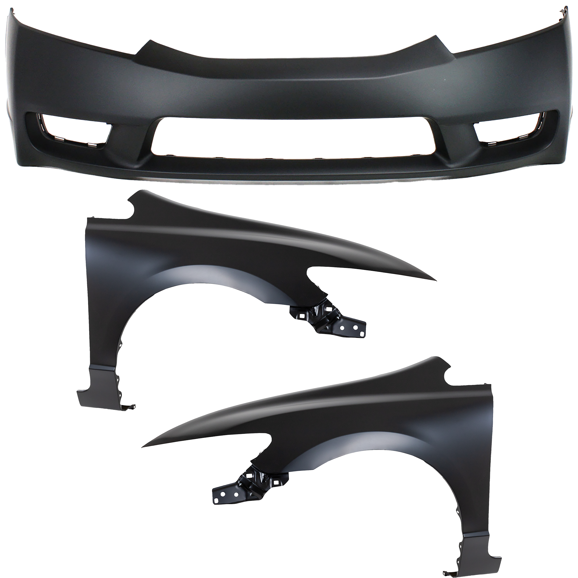 AM CIVIC 09-11 FRONT BUMPER COVER 3 pc Kit Includes Fender SKU KIT 010718-25 Partslink HO1000266 HO1241168 HO1240168 OEM 04711SNAA90ZZ 60211SNAA90ZZ 60