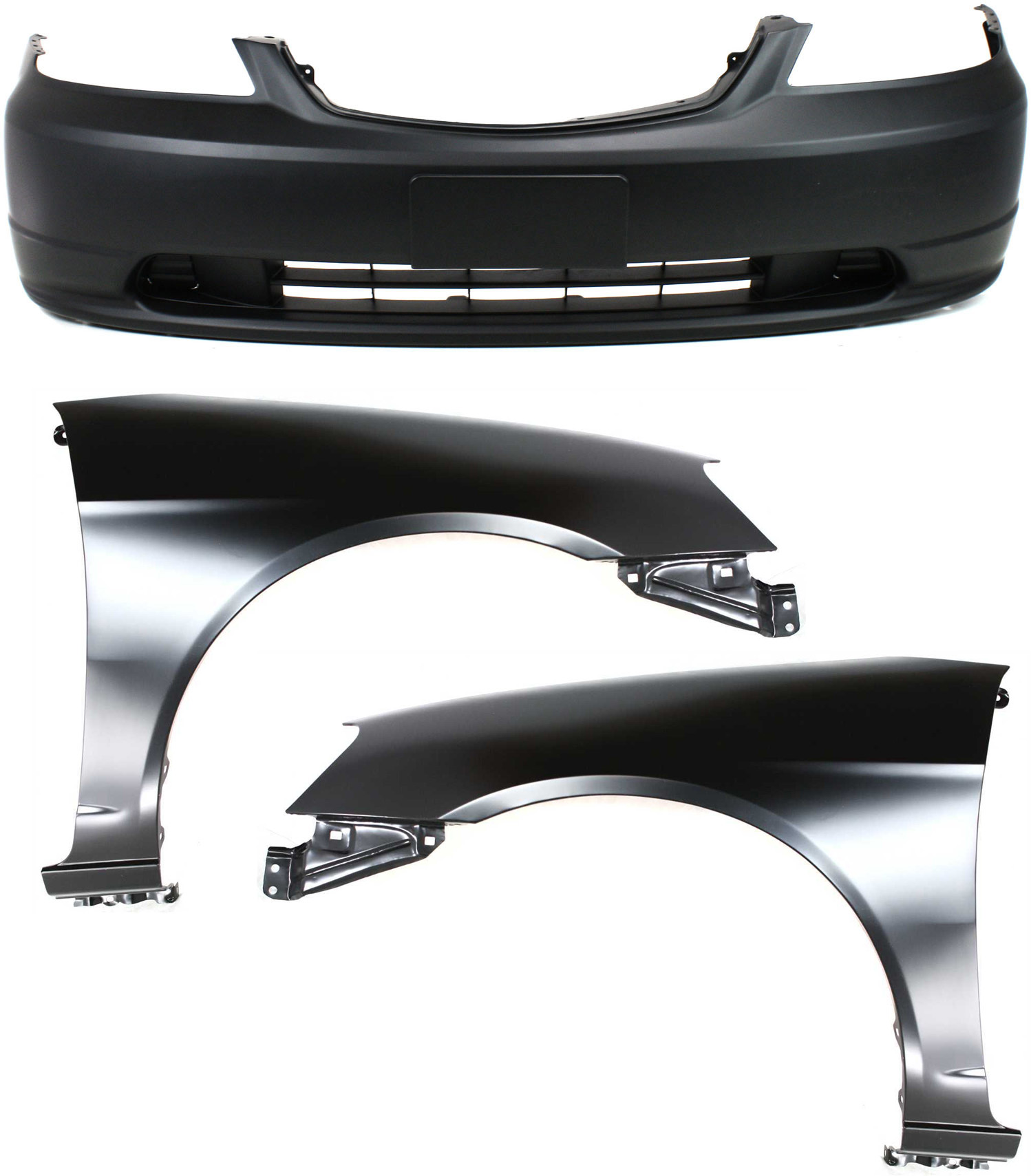 AM CIVIC 01-03 FRONT BUMPER COVER 3 pc Kit with Fenders CAPA SKU KIT 010718-33 Partslink HO1000197C HO1240153C HO1241153C OEM 04711S5PA90ZZ 60211S5DA90ZZ 60