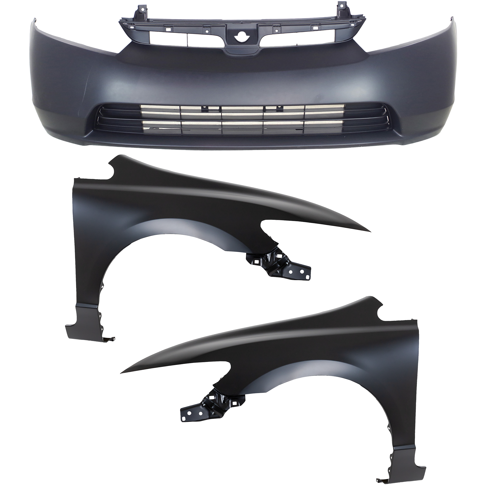 AM CIVIC 06-08 FRONT BUMPER COVER 3 pc Kit with Fenders Sedan CAPA SKU KIT 010718-36 Partslink HO1000239C HO1240168C HO1241168C OEM 04711SNEA90ZZ 60211SNAA90ZZ 60