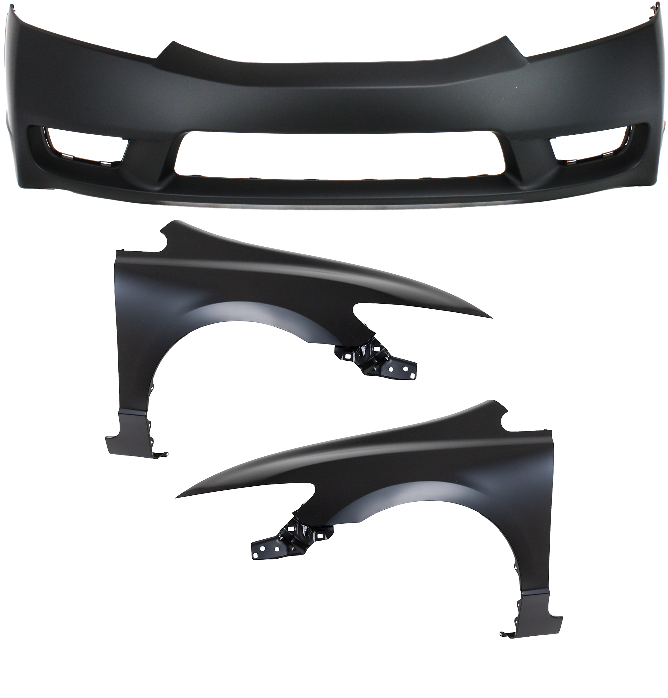 AM CIVIC 09-11 FRONT BUMPER COVER 3 pc Kit with Fenders Sedan CAPA SKU KIT 010718-39 Partslink HO1000266C HO1240168C HO1241168C OEM 04711SNAA90ZZ 60211SNAA90ZZ 60