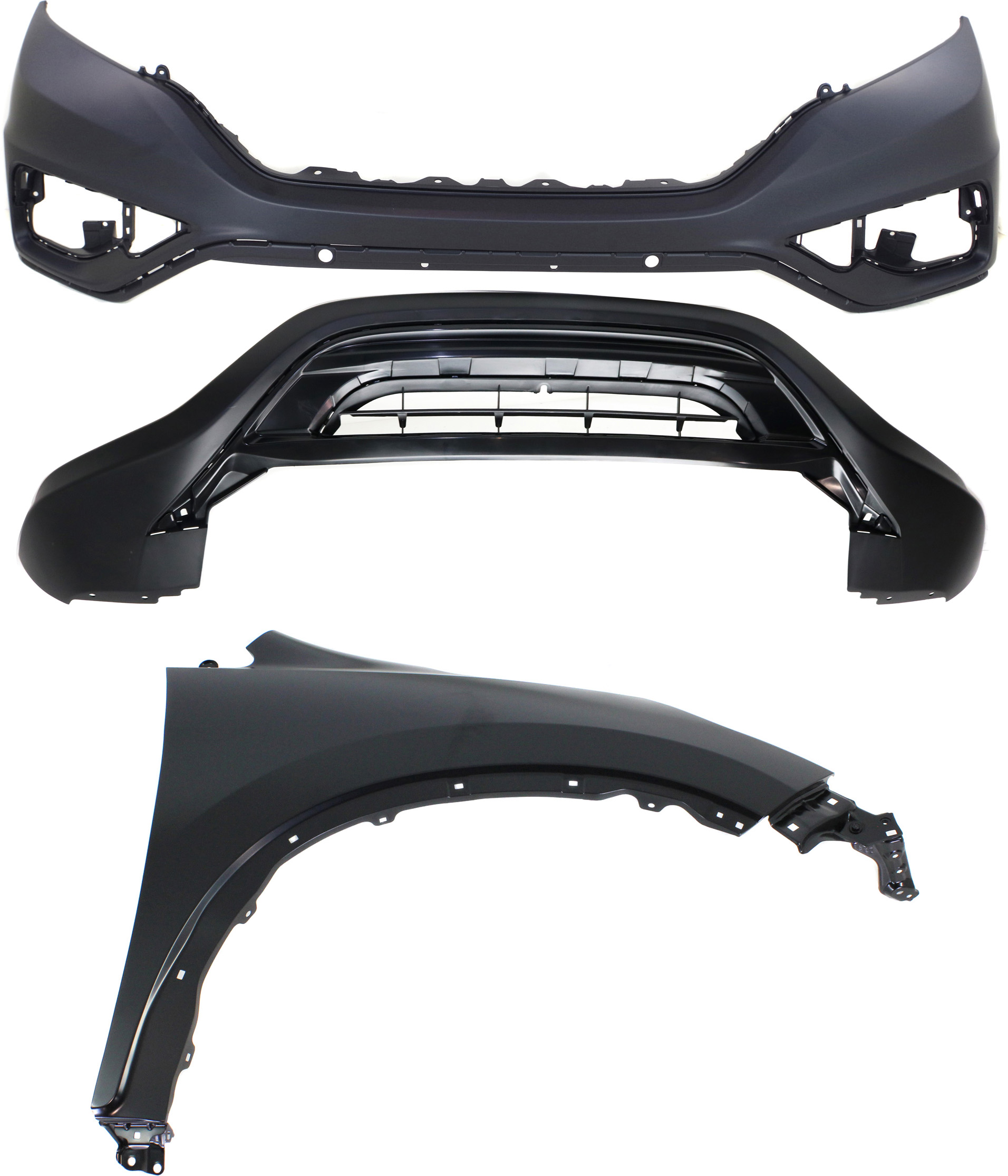 AM CR V 15-16 FRONT BUMPER COVER 3 pc Kit with Fender SKU KIT 010718-48 Partslink HO1014102 HO1015111 HO1241184 OEM 04711T1WA91ZZ 04712T1WA91-6021
