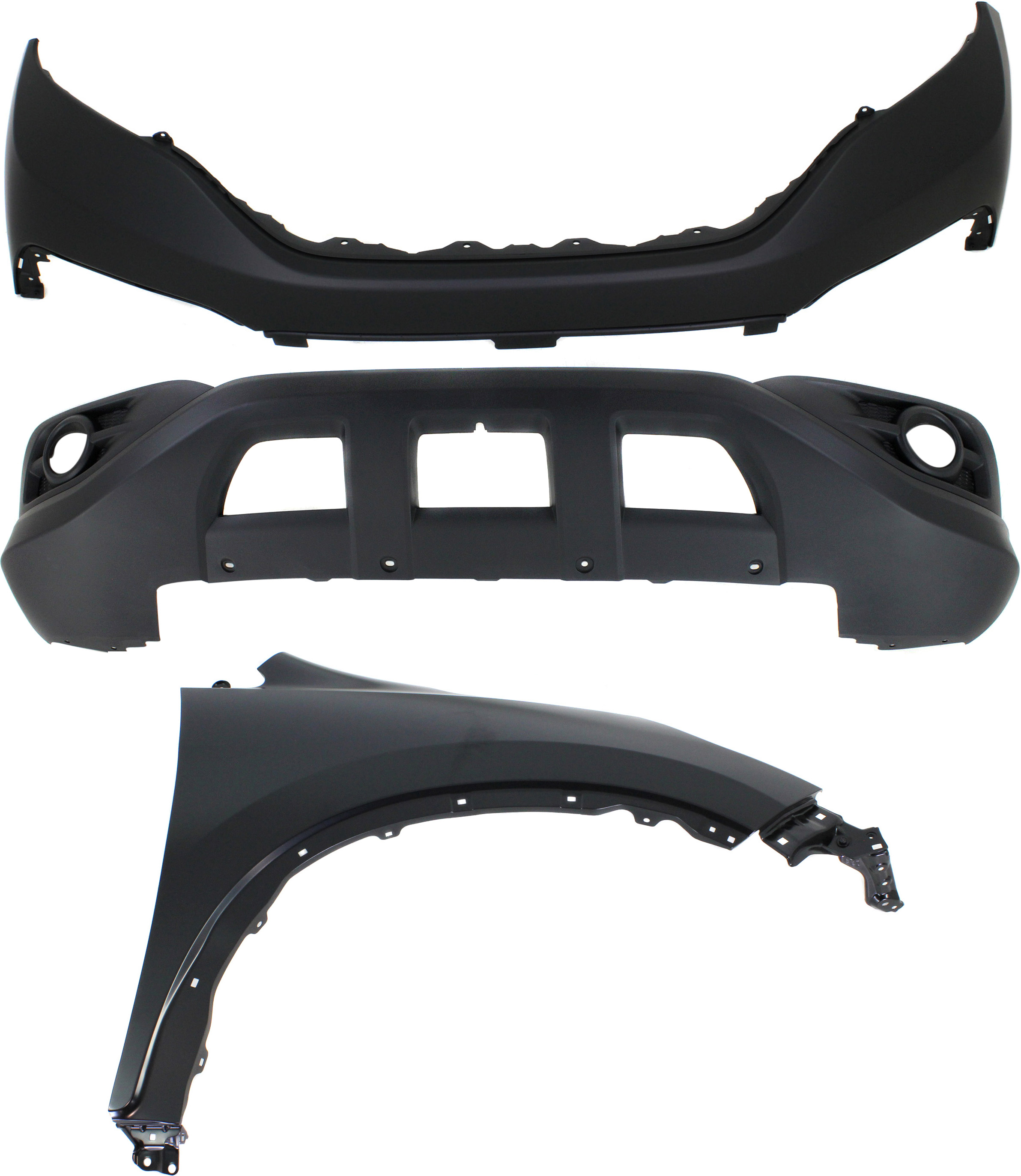 AM CR V 12-14 FRONT BUMPER COVER Upper and Lower 3 pc Kit with Fender CAPA SKU KIT 010718-49 Partslink HO1014100C HO1015107C HO1241184C OEM 04711T0AA90ZZ 04712T0AA90-6021