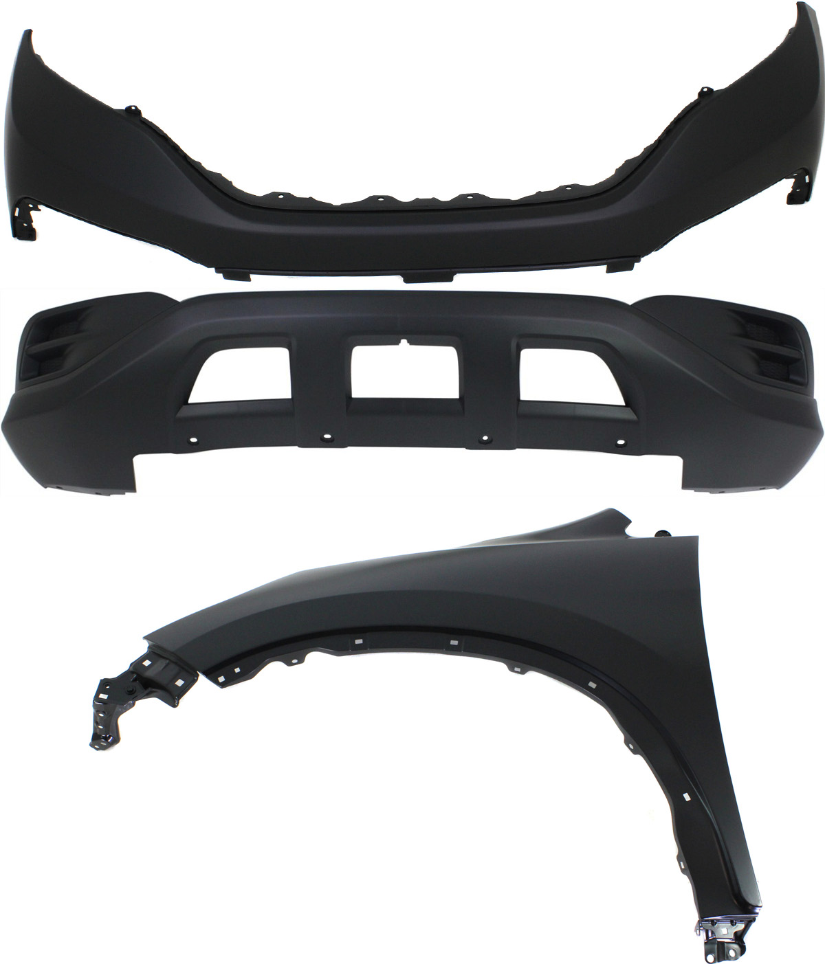 AM CR V 12-14 FRONT BUMPER COVER Upper and Lower 3 pc Kit with Fender SKU KIT 010718-51 Partslink HO1014100 HO1015108 HO1240184 OEM 04711T0AA90ZZ 04712T0AA60-6026
