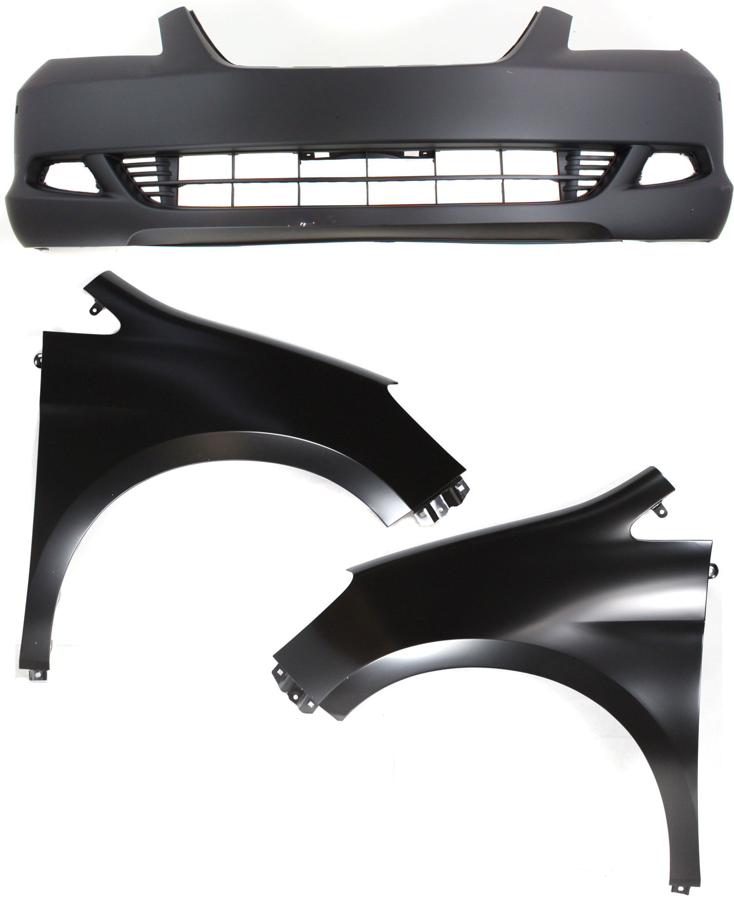AM ODYSSEY 05-07 FRONT BUMPER COVER 3 pc Kit with Fenders SKU KIT 010718-60 Partslink HO1000223 HO1241163 HO1240163 OEM 04711SHJA80ZZ 60211SHJA90ZZ 60